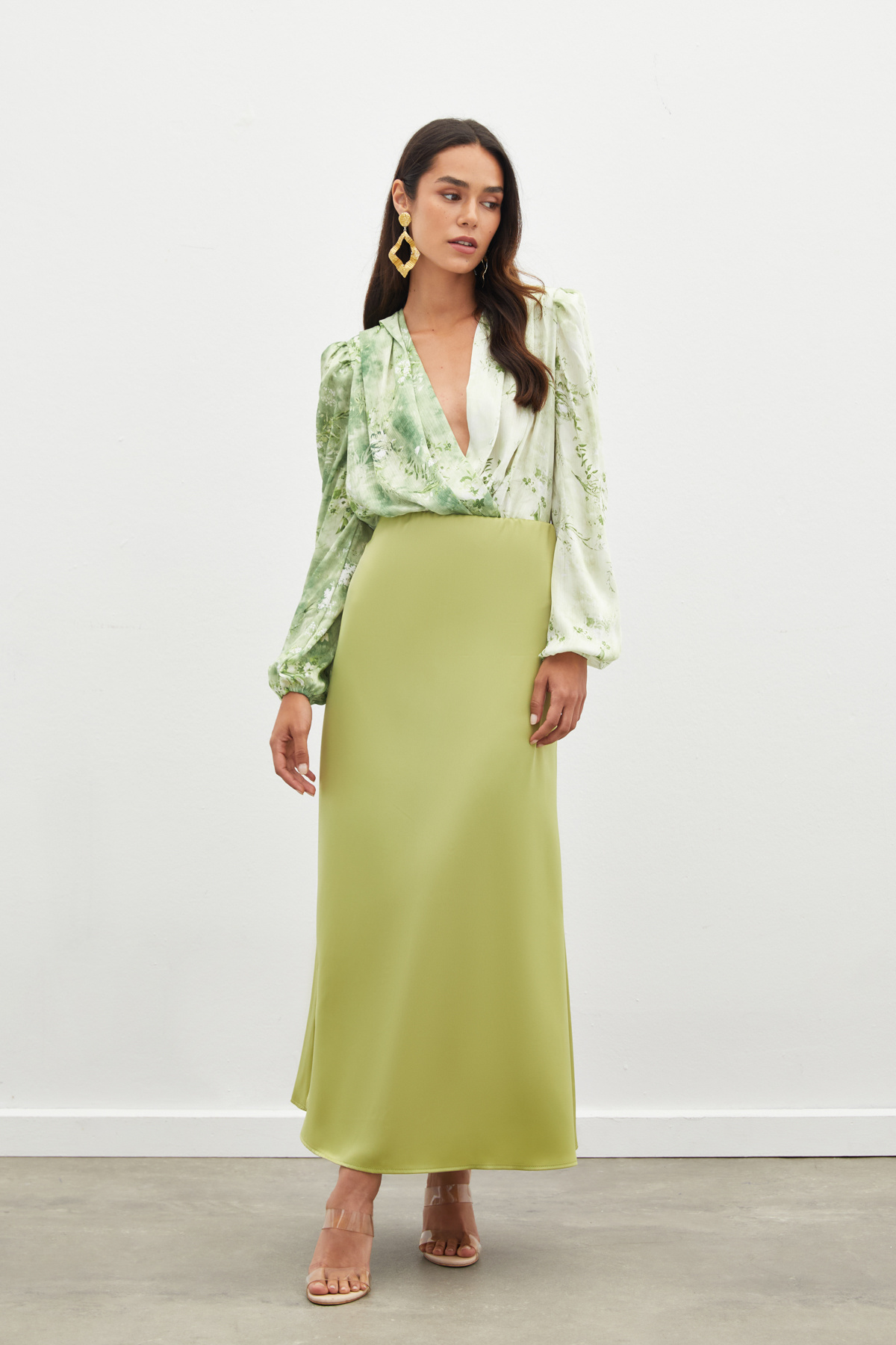 Uzun Saten Etek - YAĞ YEŞİLİ