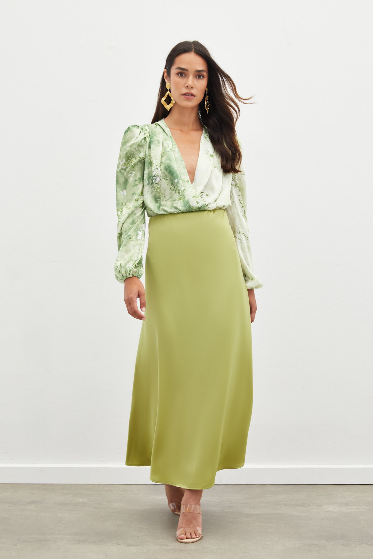Uzun Saten Etek - YAĞ YEŞİLİ