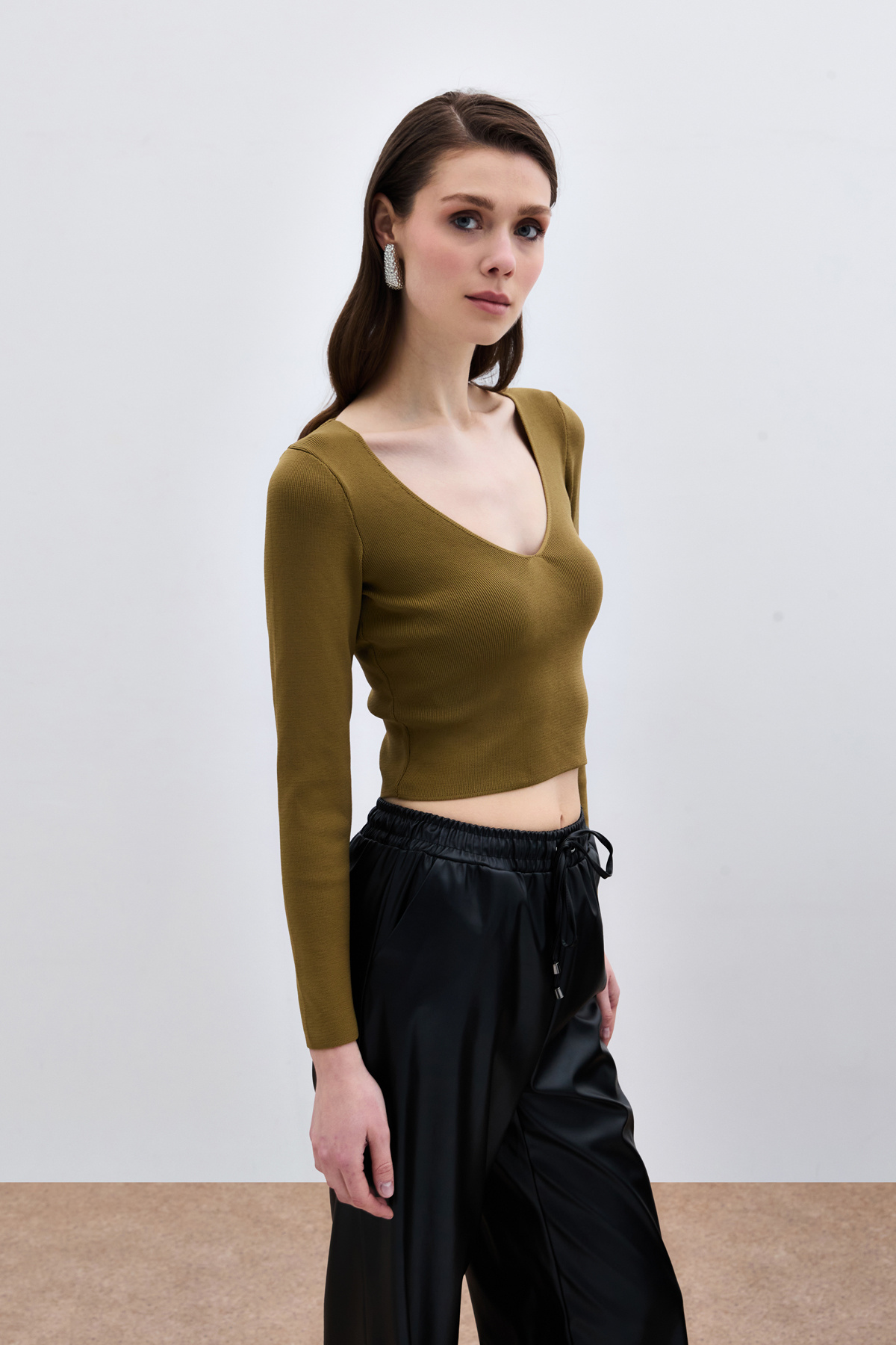 V Neck Crop Knitwear - Green