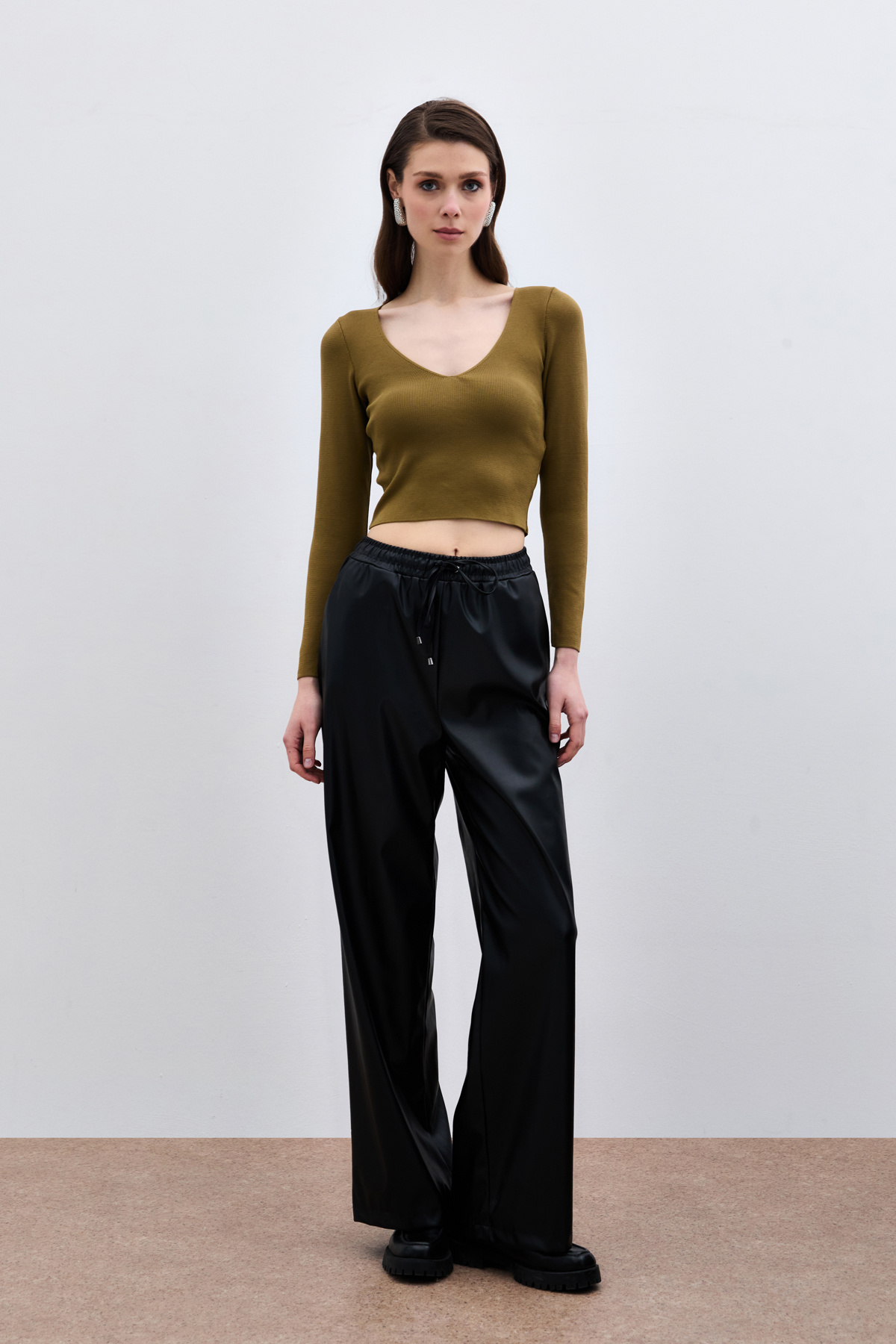 V Neck Crop Knitwear - Green