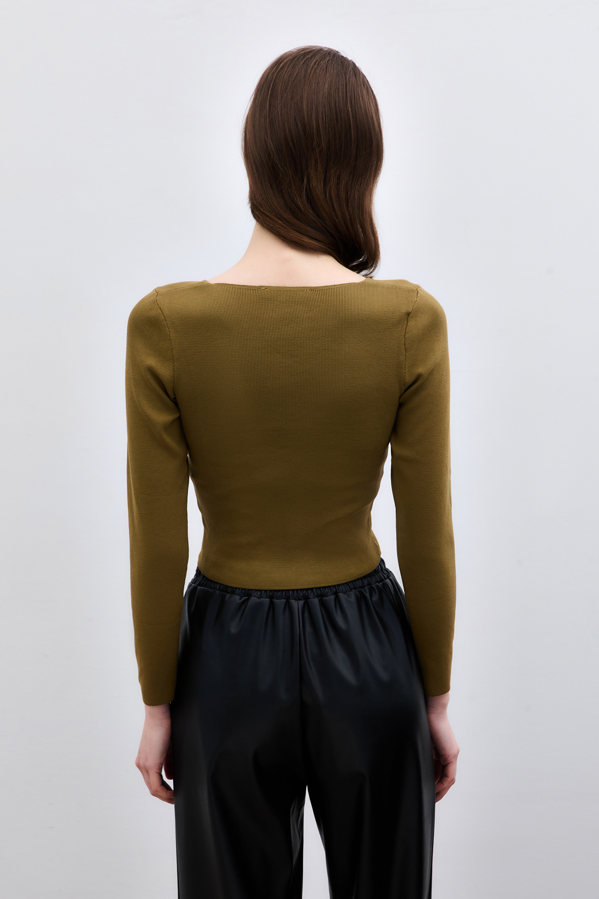 V Neck Crop Knitwear - Green