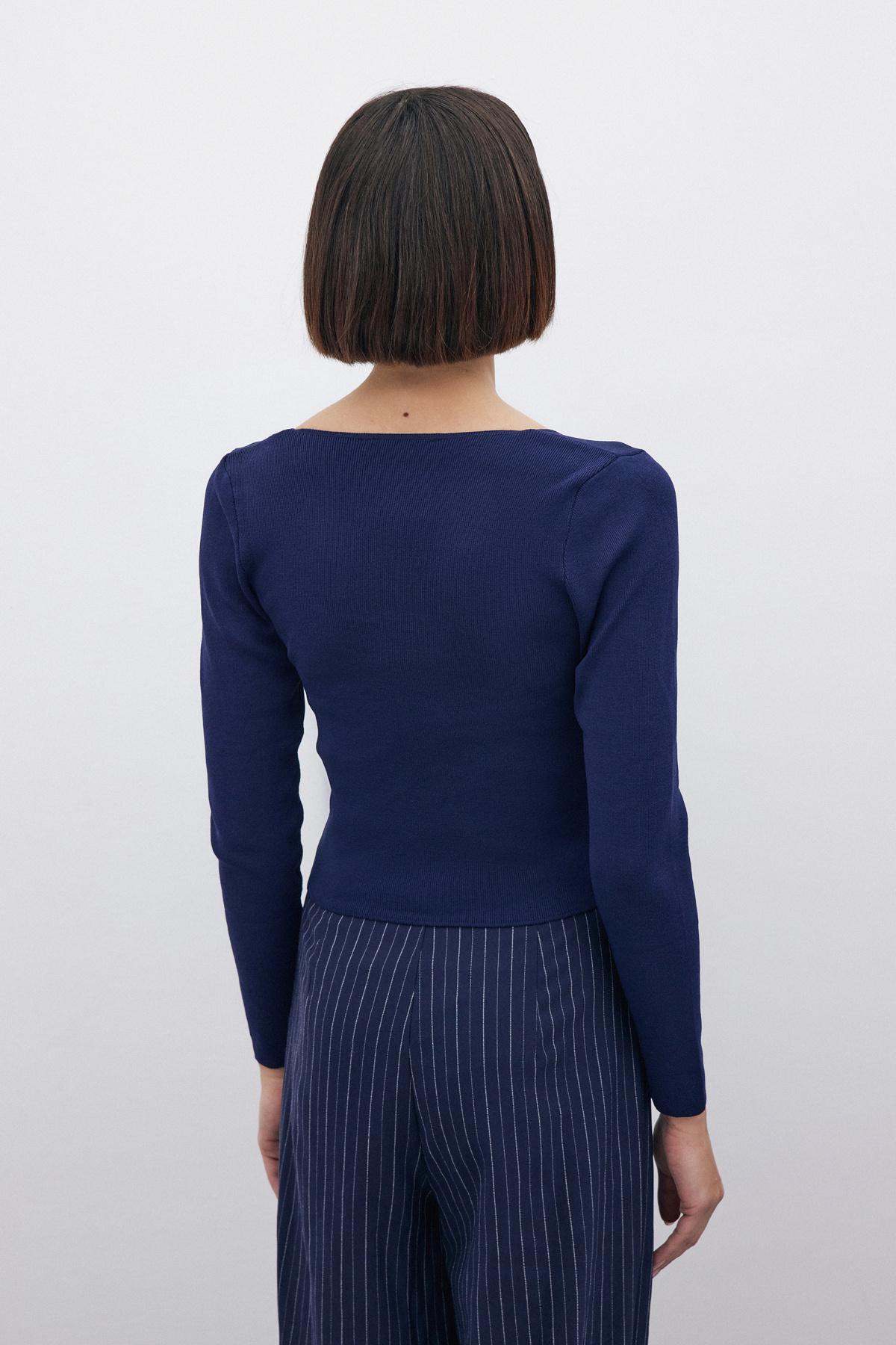 V Neck Crop Knitwear - BLUE
