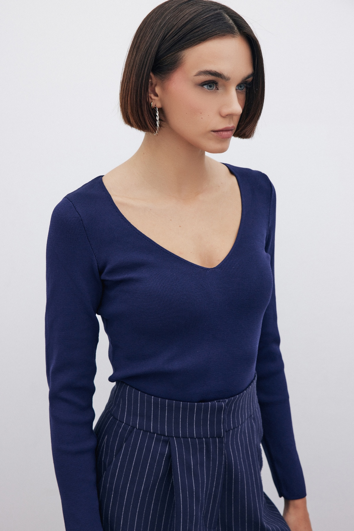 V Neck Crop Knitwear - BLUE