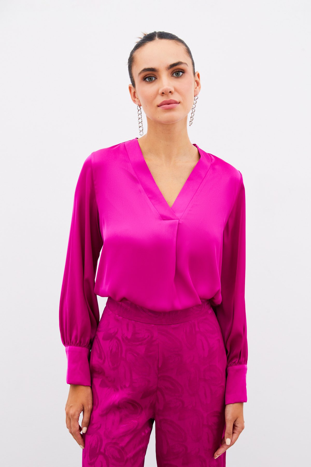 V Yaka Saten Bluz - FUSYA