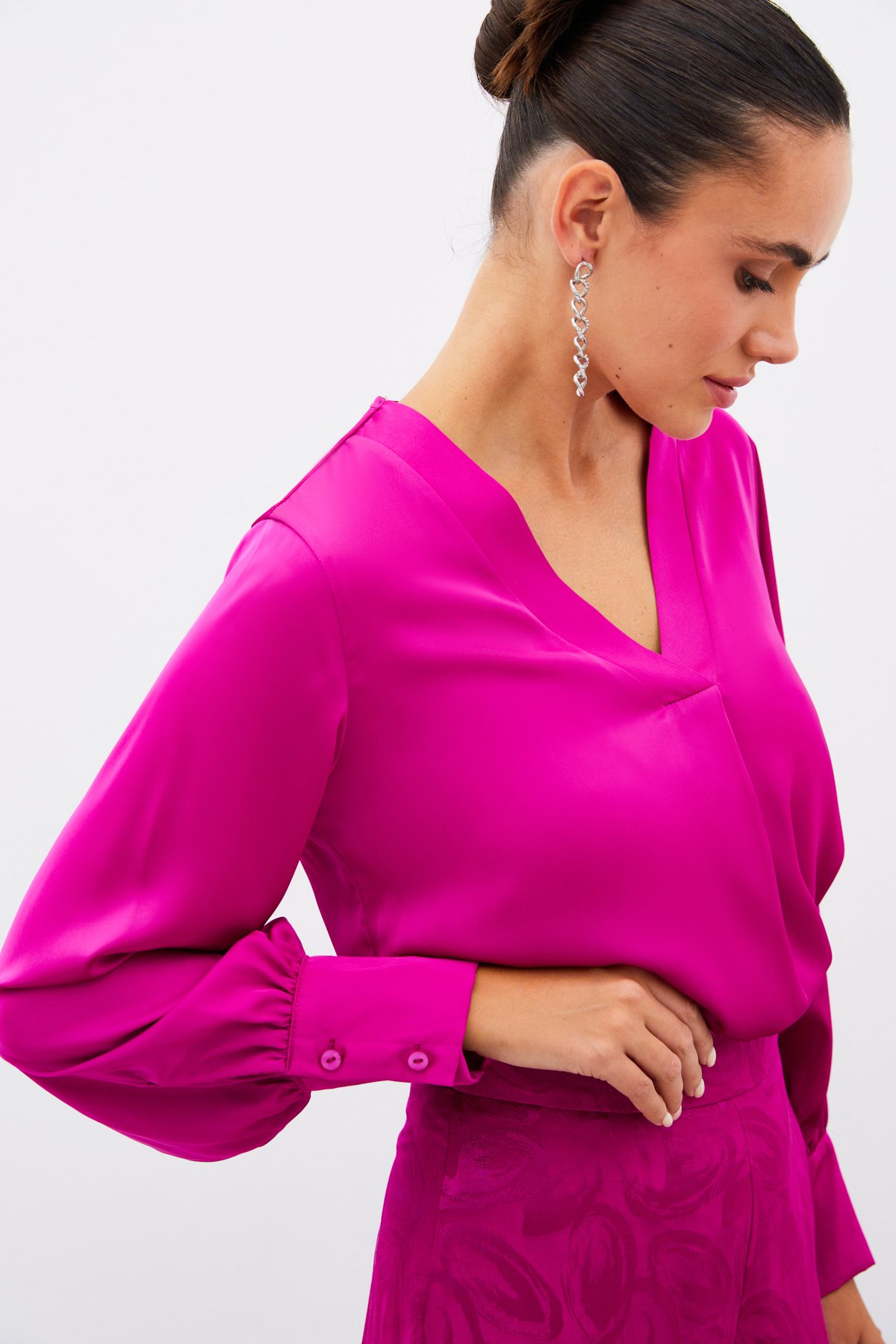 V Yaka Saten Bluz - FUSYA