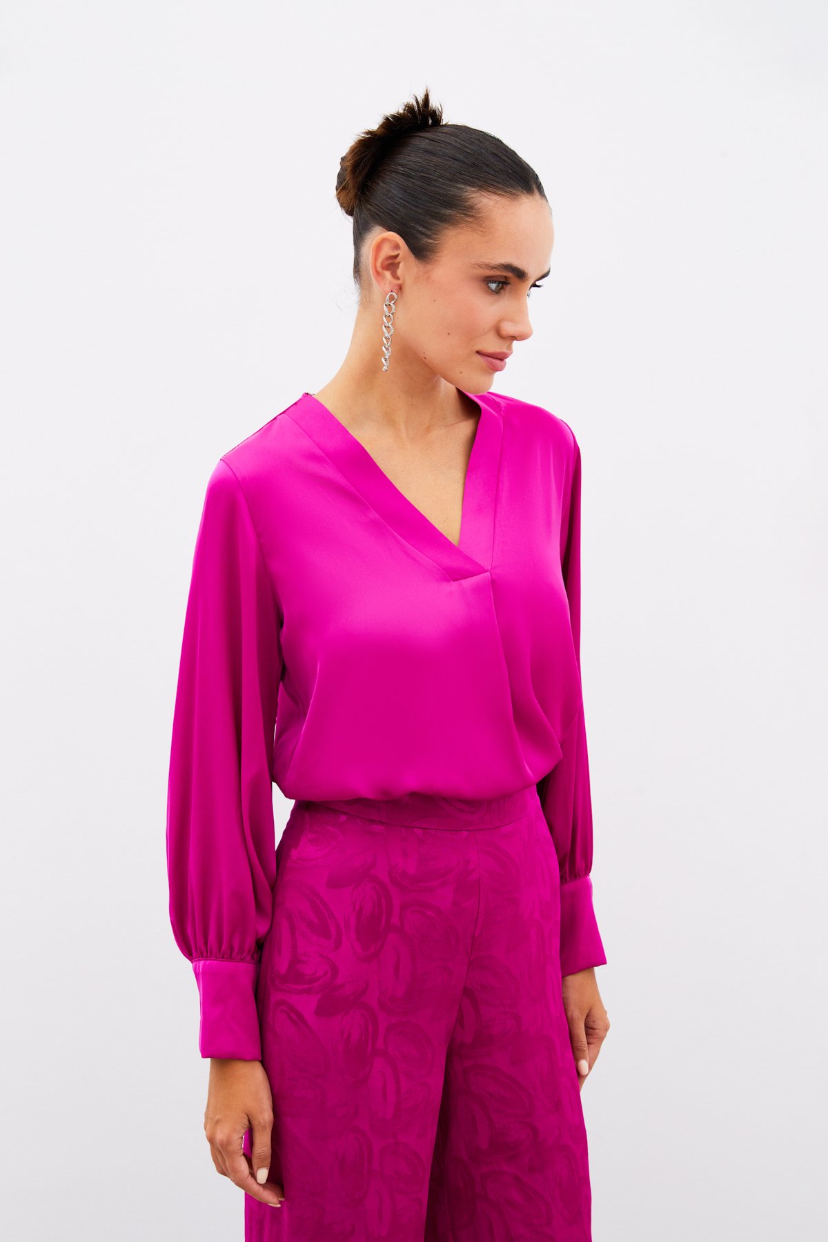 V Yaka Saten Bluz - FUSYA