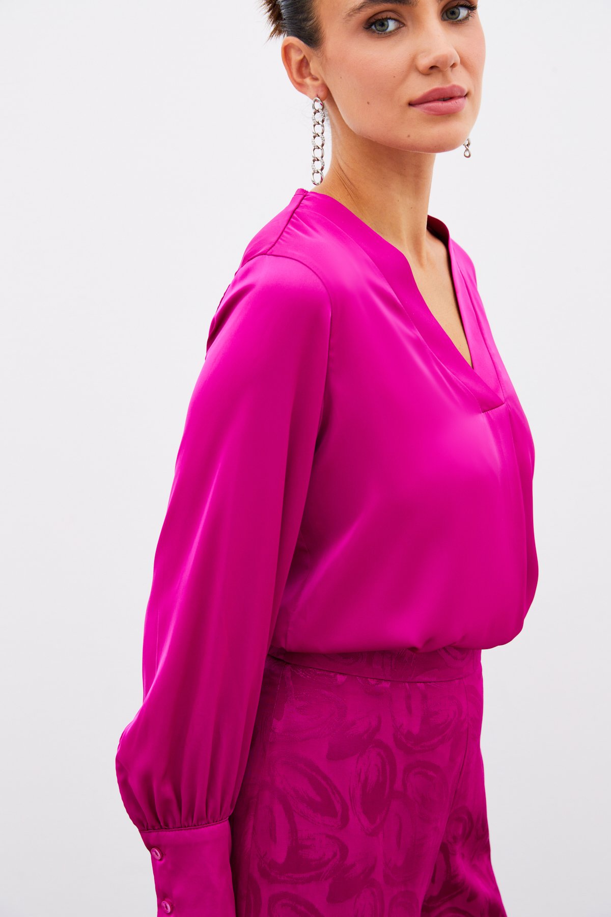 V Yaka Saten Bluz - FUSYA