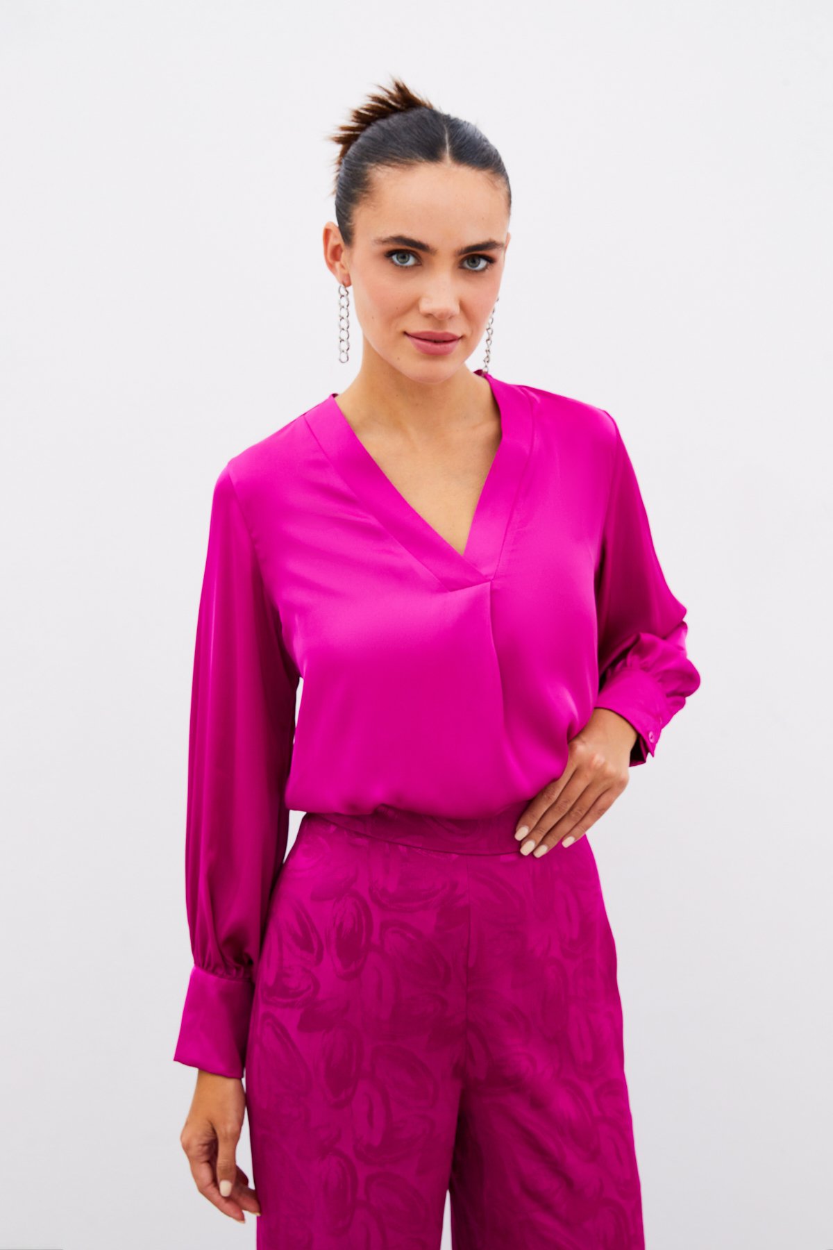 V Yaka Saten Bluz - FUSYA