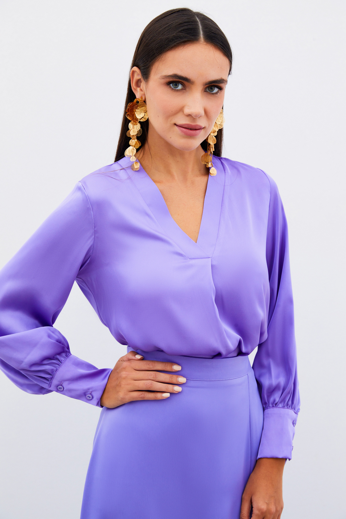 V Neck Satin Blouse - LILA