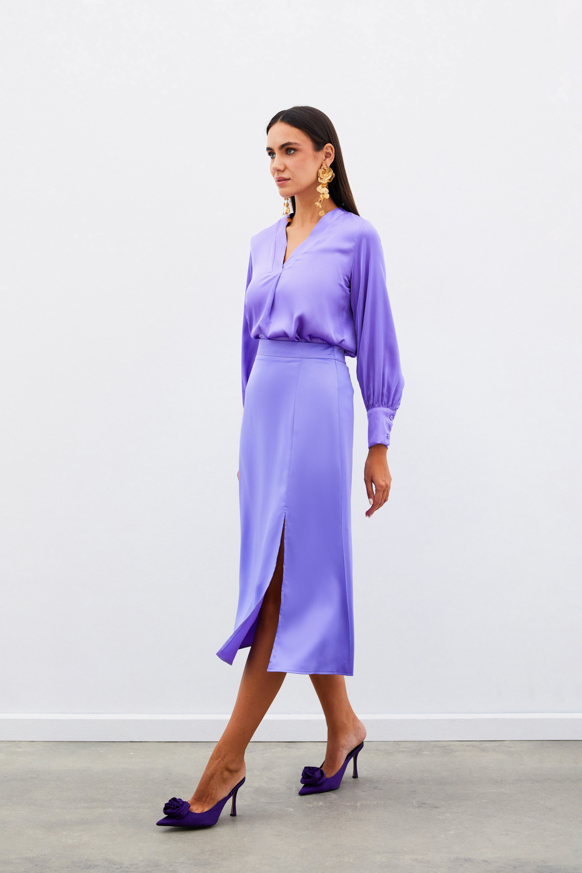 V Neck Satin Blouse - LILA