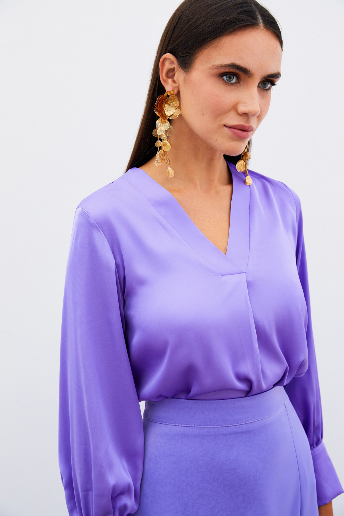 V Neck Satin Blouse - LILA