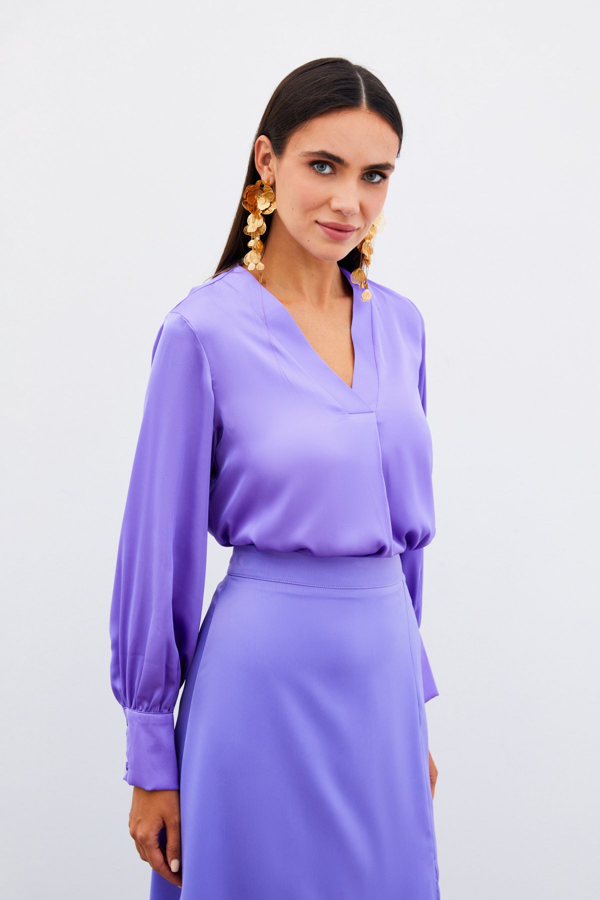 V Neck Satin Blouse - LILA