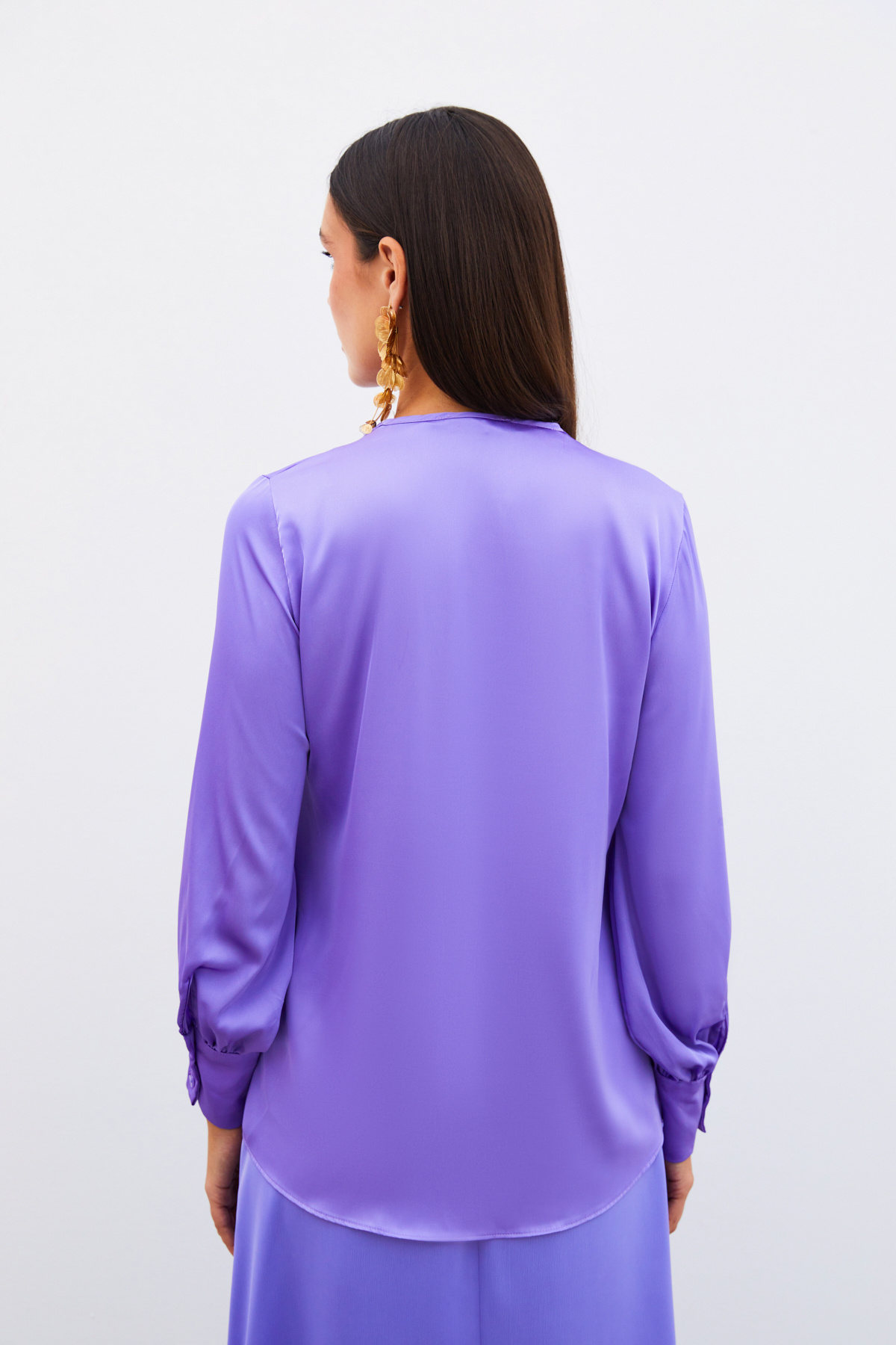V Neck Satin Blouse - LILA