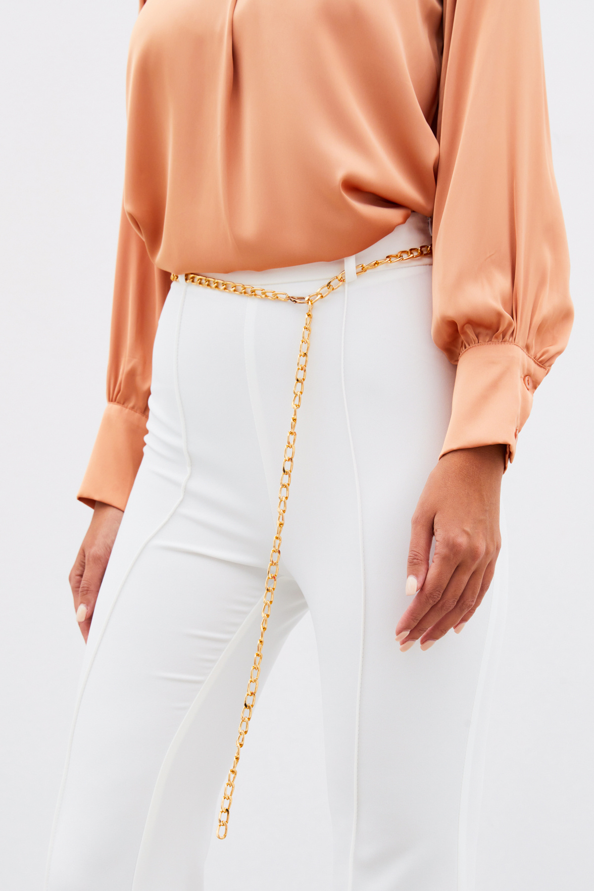 V Neck Satin Blouse - Salmon