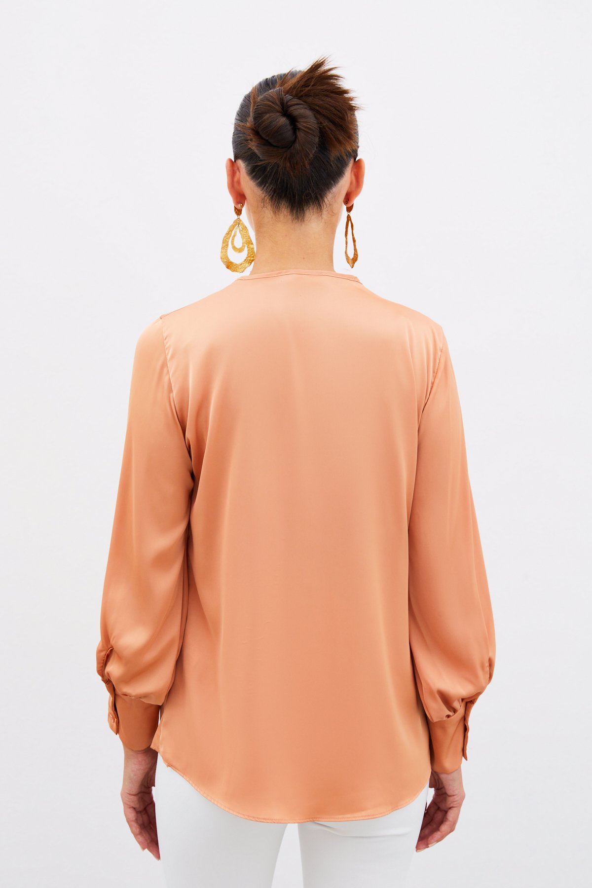 V Neck Satin Blouse - Salmon