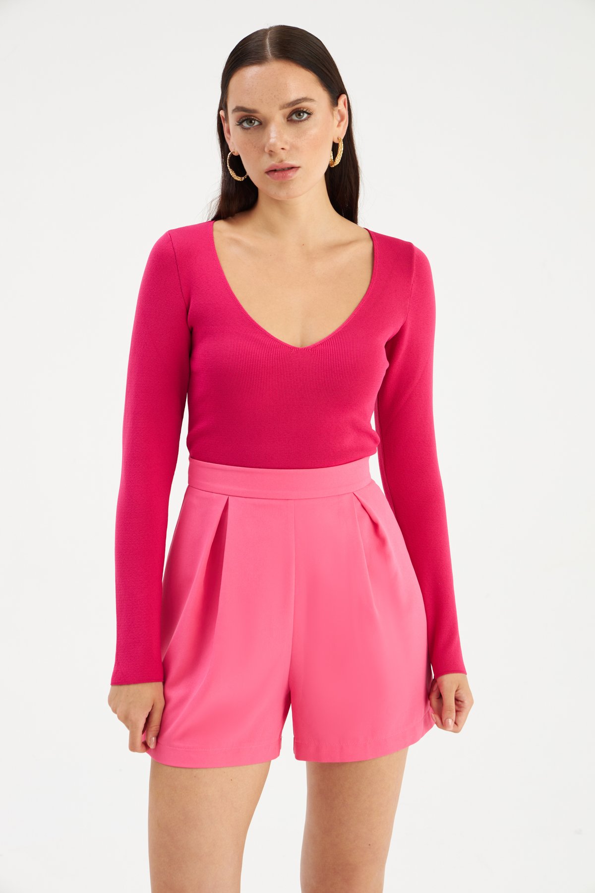 V-neck knit crop top - FuchsIa
