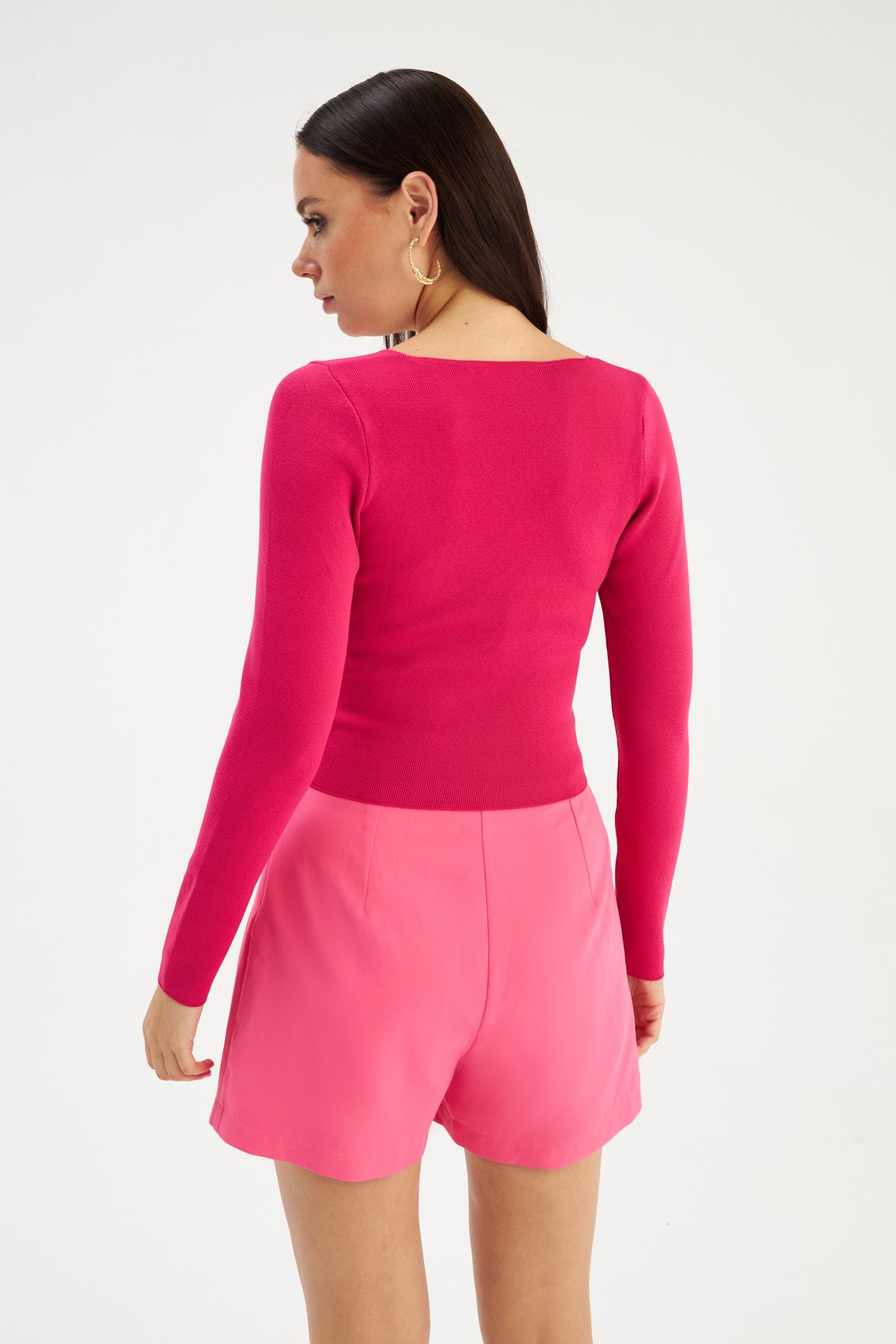 V-neck knit crop top - FuchsIa