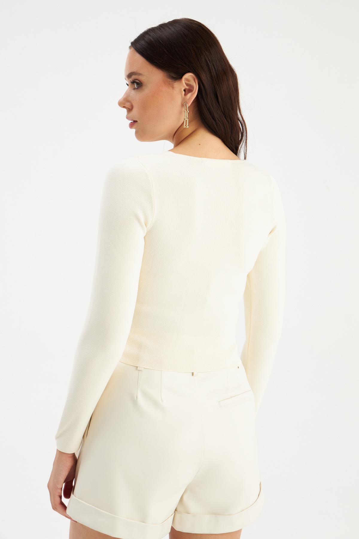 V yaka triko crop - KEMİK
