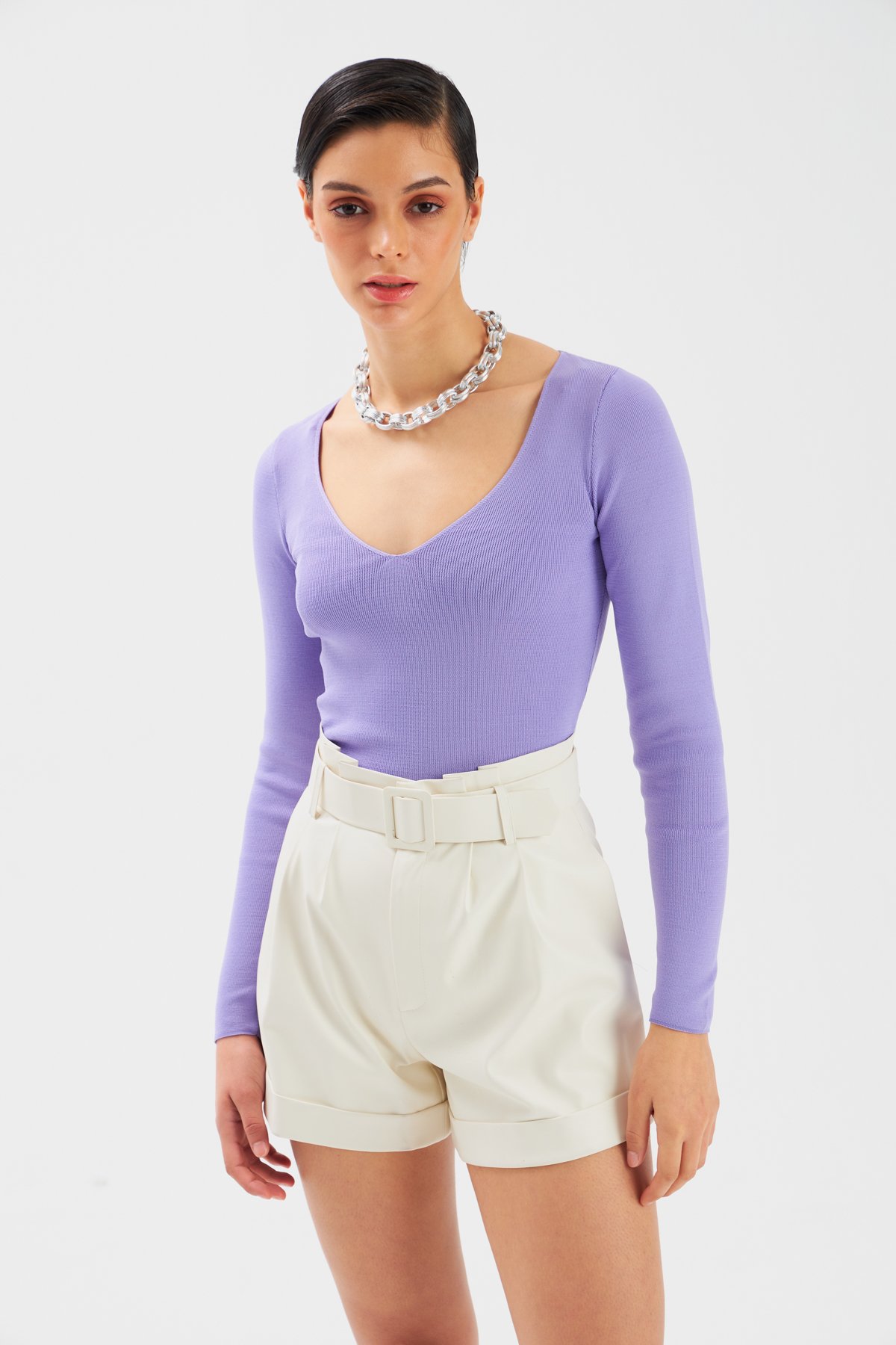V Neck Crop Knitwear - LILA