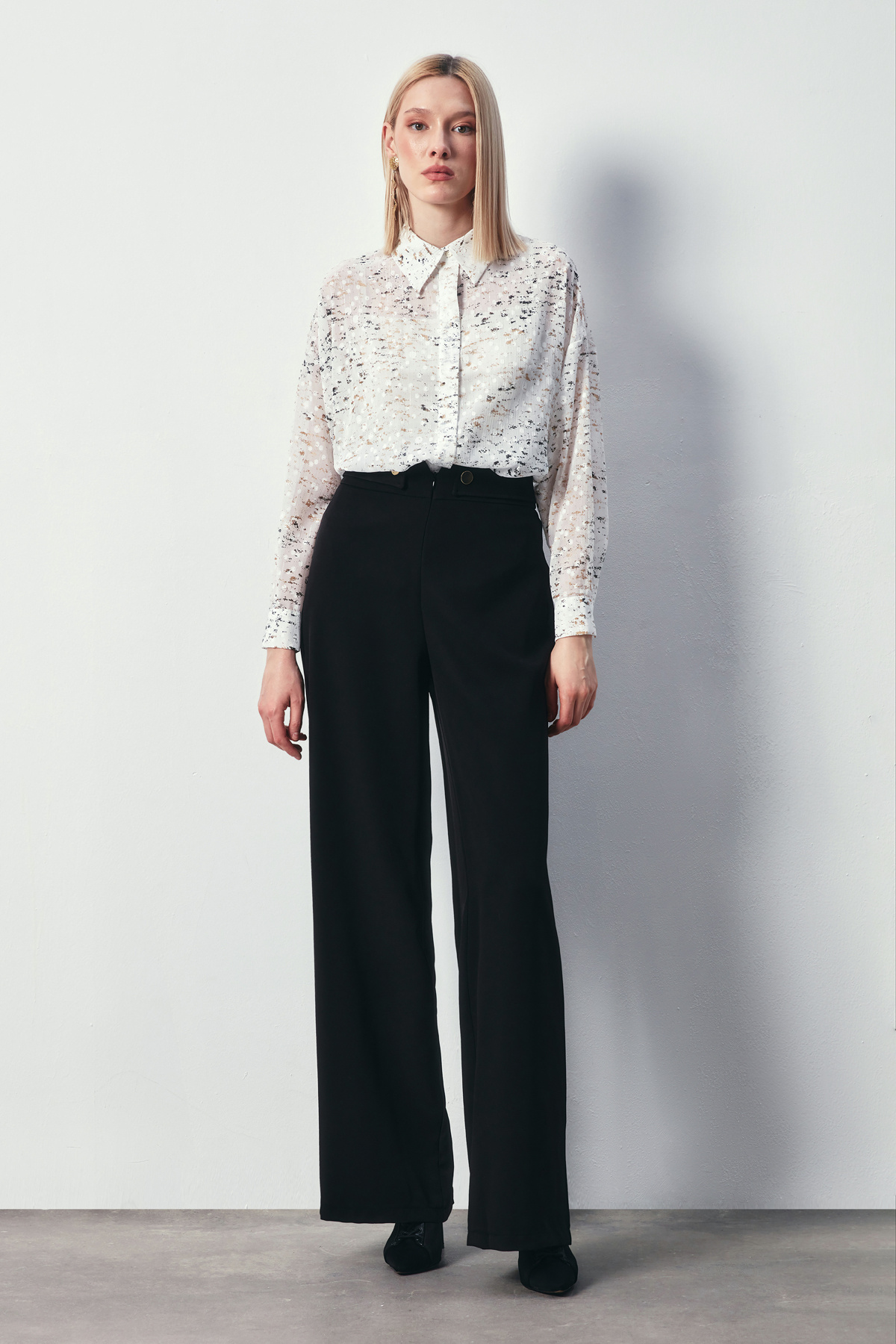 Varaklı Geniş Gömlek - EKRU-GOLD