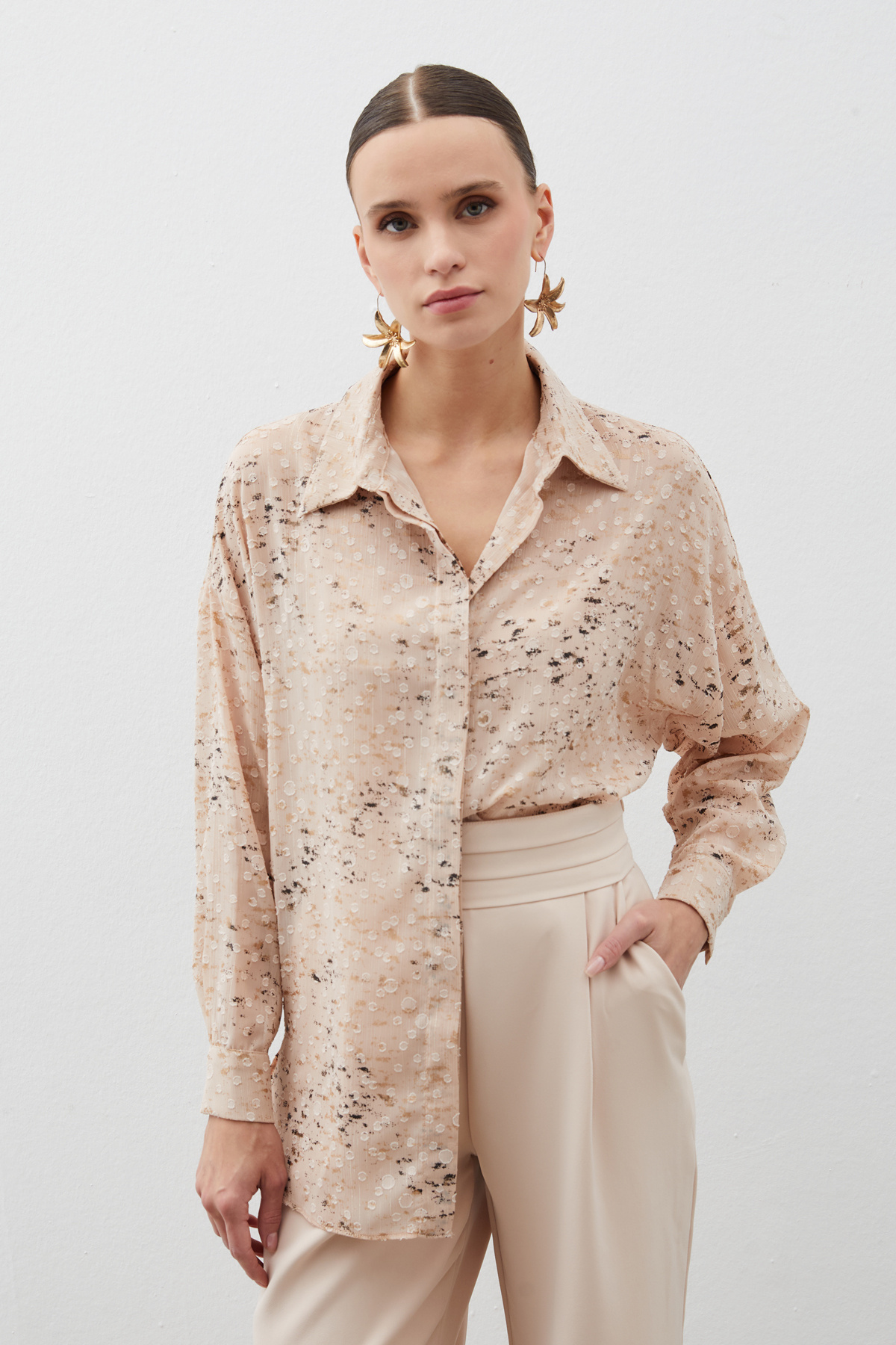 Varaklı Geniş Gömlek - PUDRA-GOLD