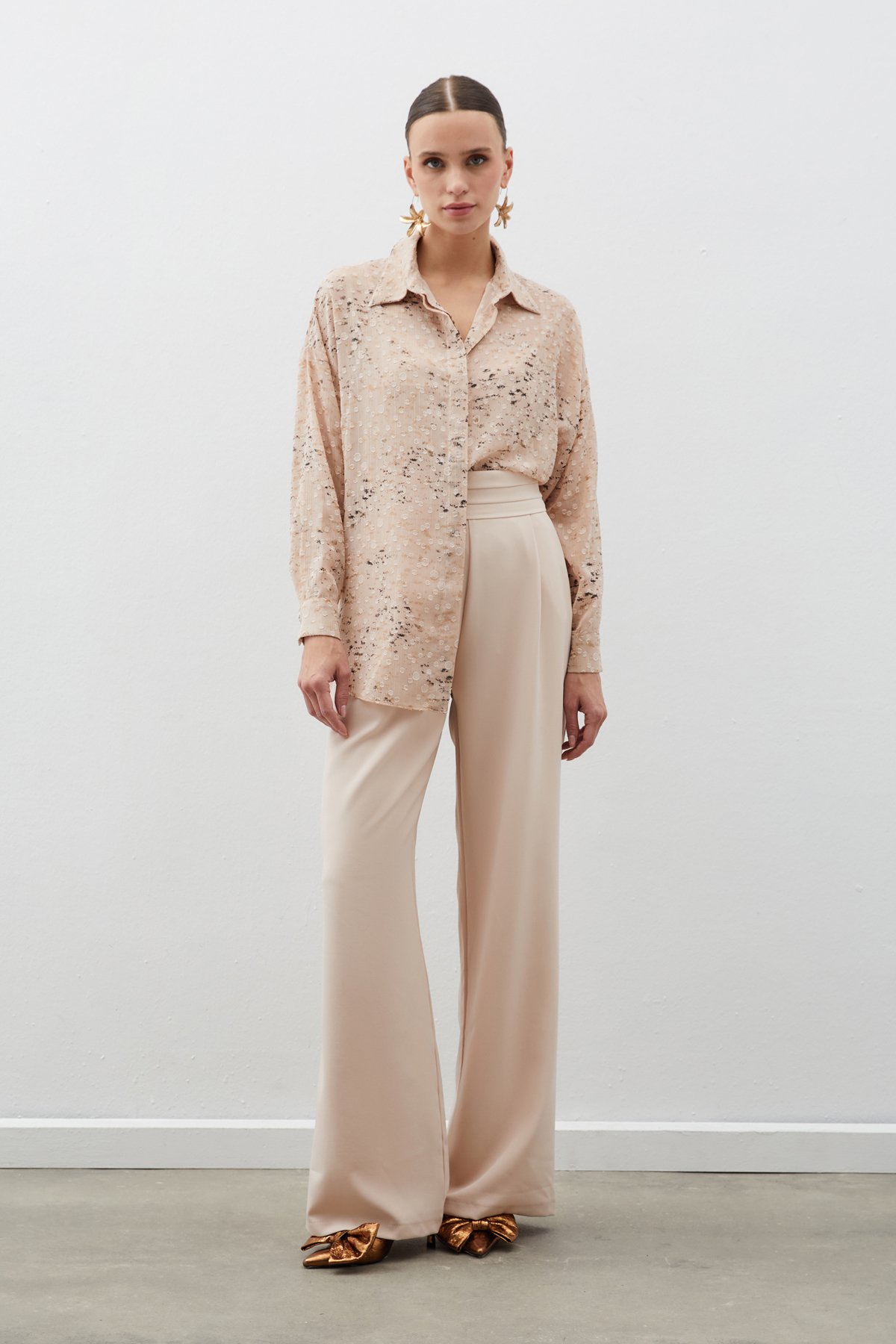 Varaklı Geniş Gömlek - PUDRA-GOLD