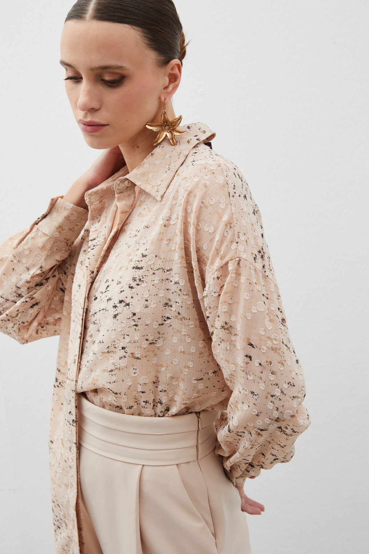 Varaklı Geniş Gömlek - PUDRA-GOLD