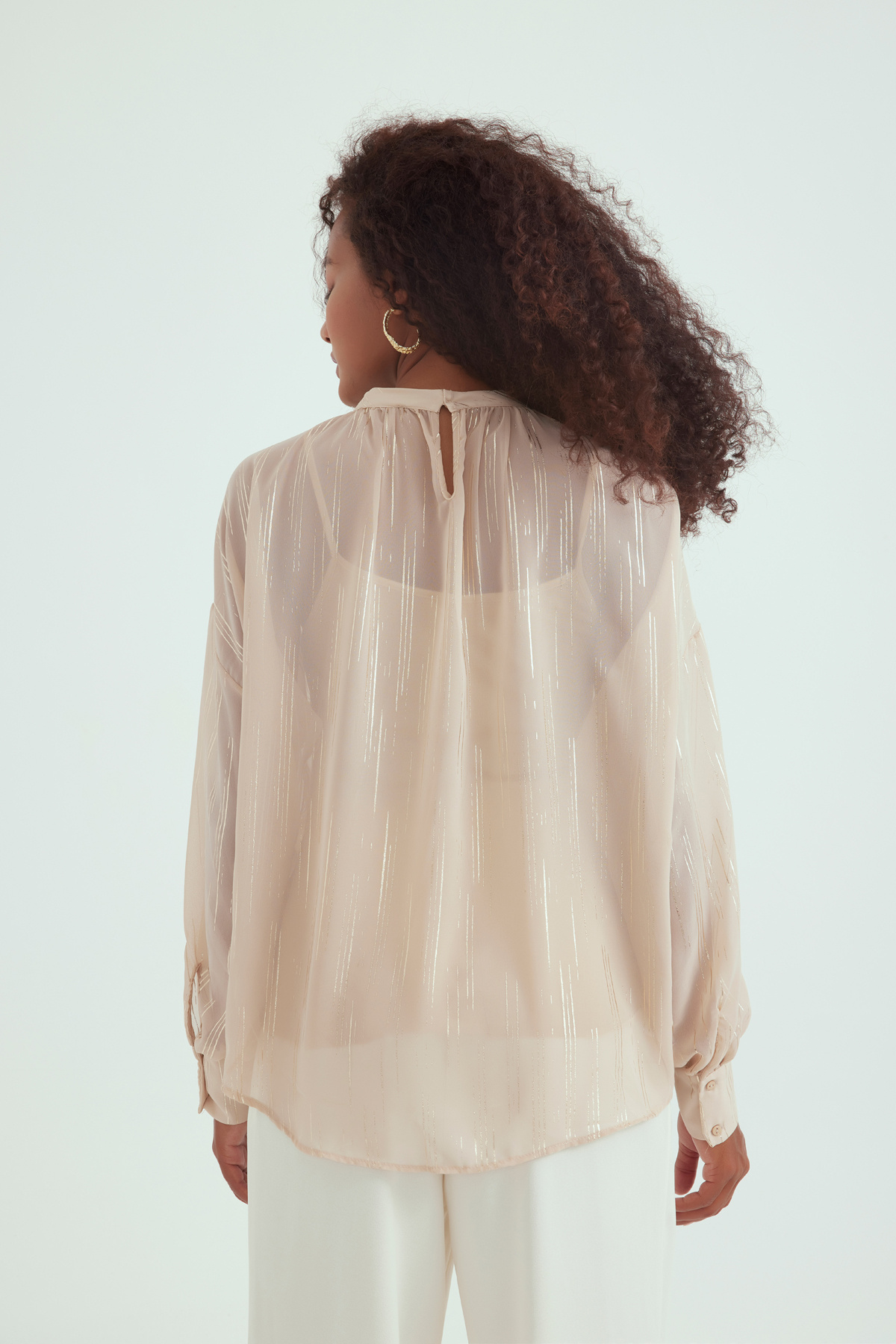 Varaklı oversize bluz - BEJ