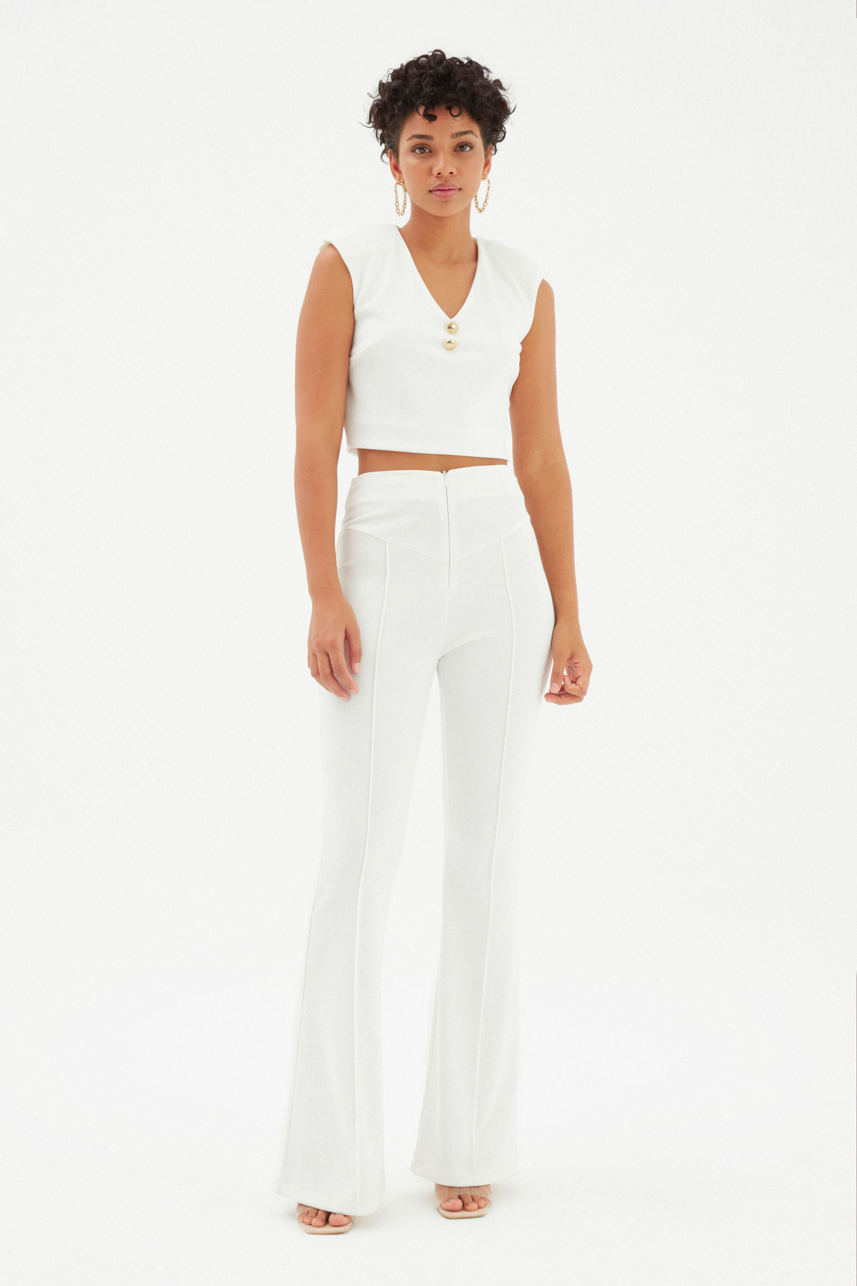 Vatka Detaylı Crop Bluz - EKRU