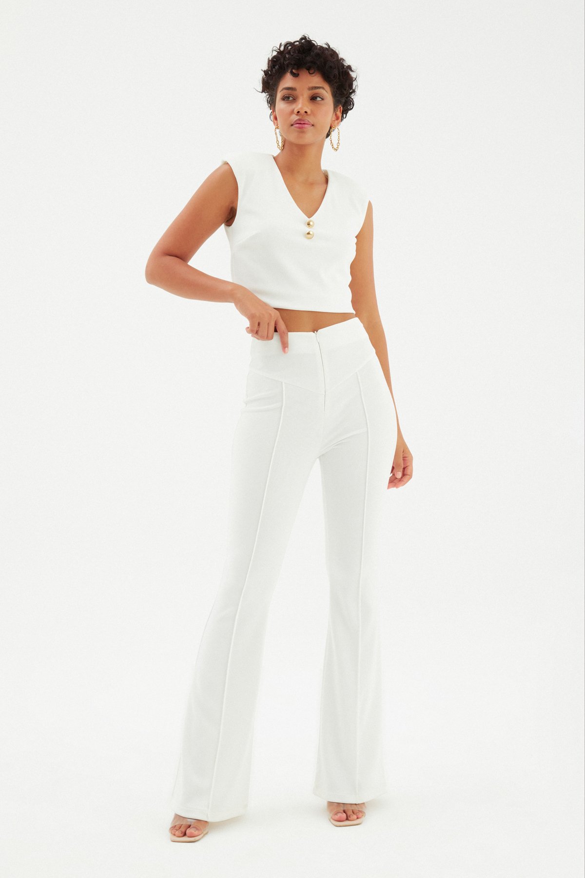 Vatka Detaylı Crop Bluz - EKRU