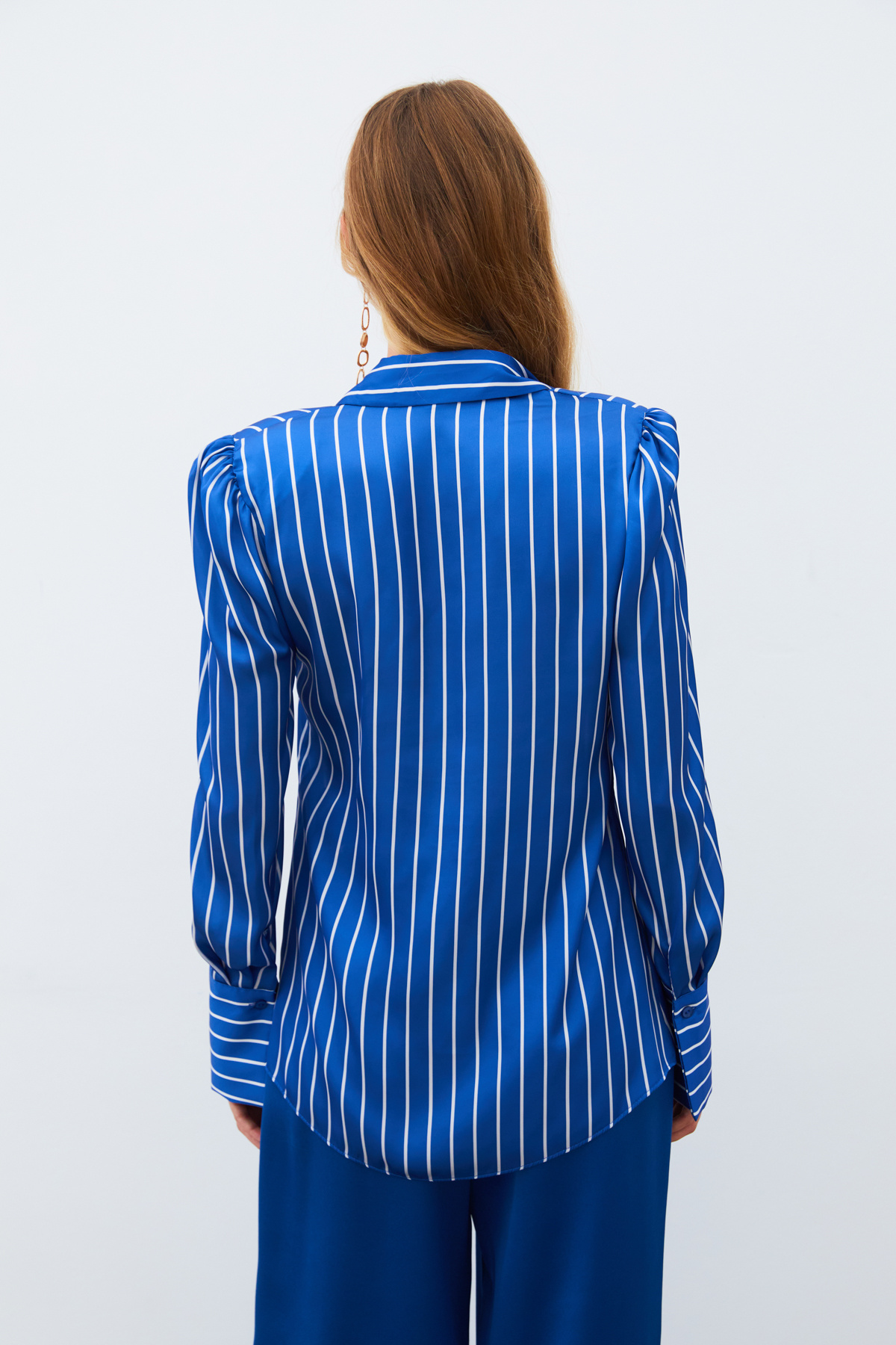 Vatkalı Çizgili Gömlek - SAX MAVİ
