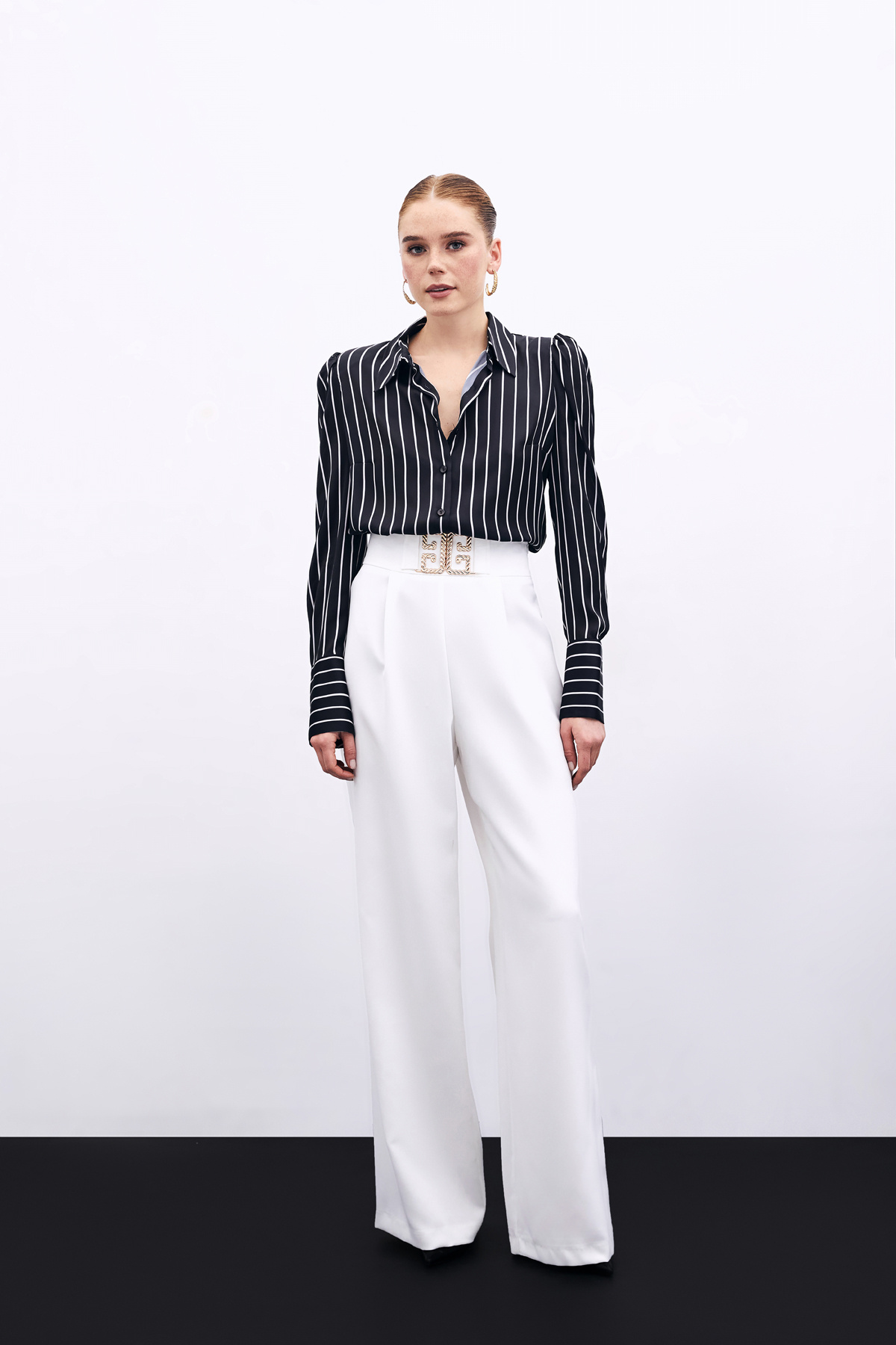 Vatkalı Çizgili Gömlek - Siyah