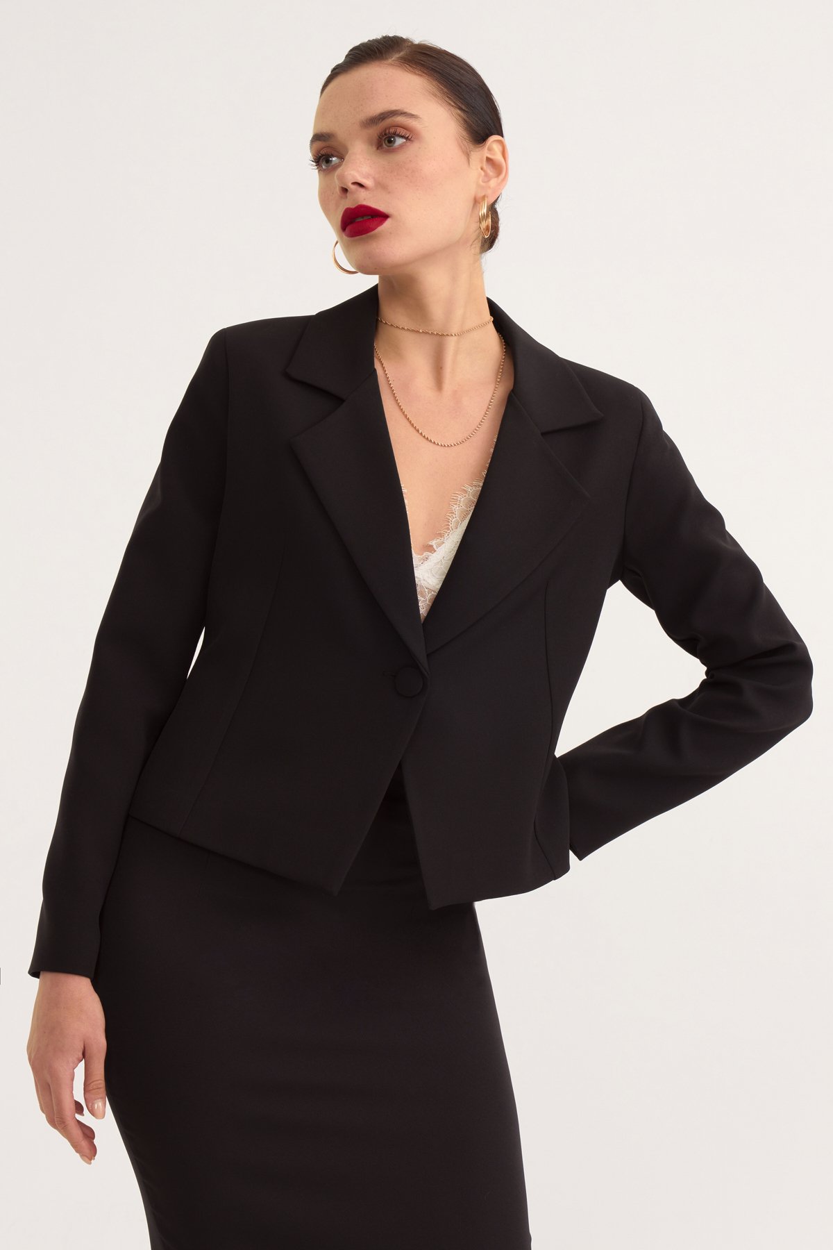 Vatkalı  crop blazer ceket - SİYAH