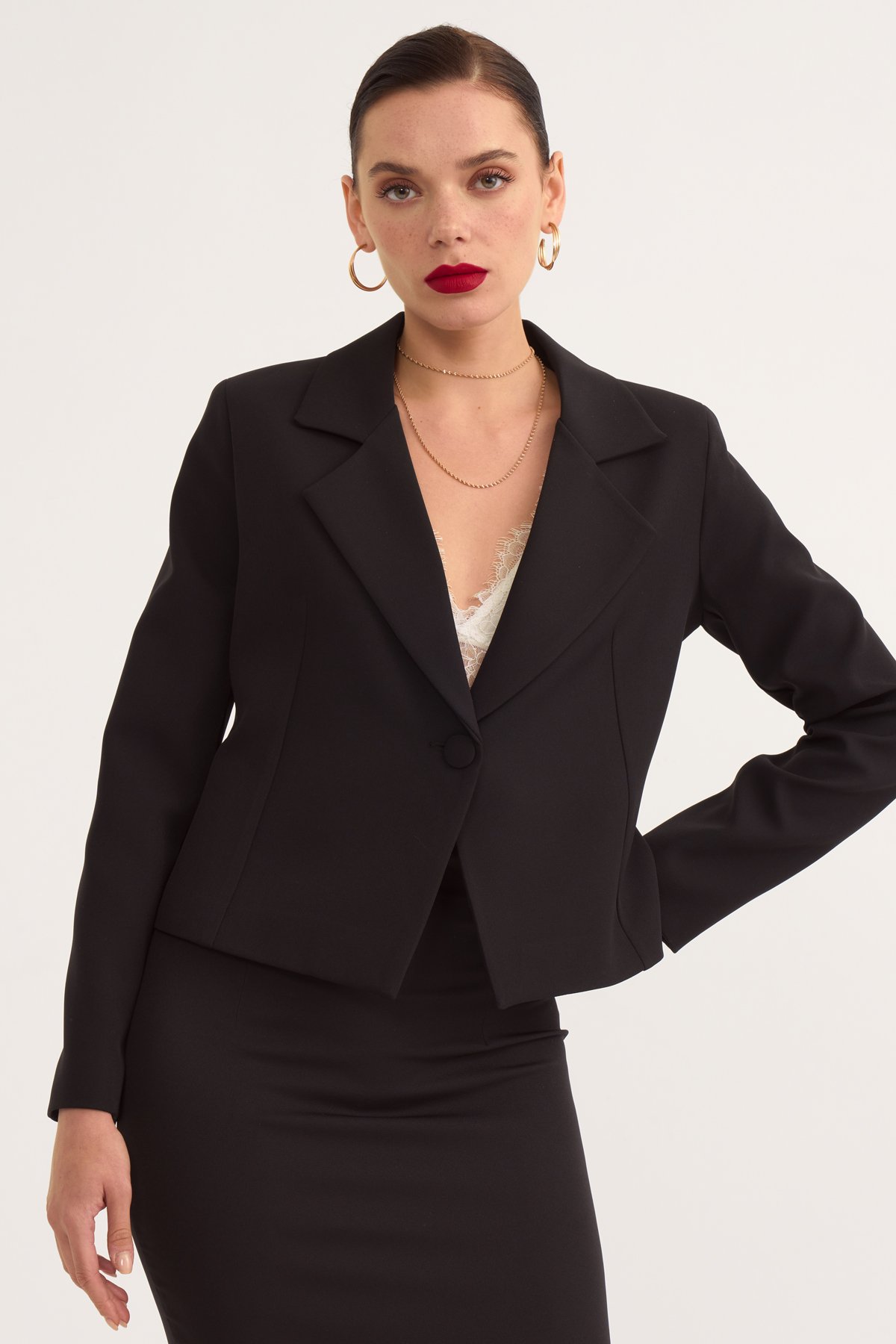 Vatkalı  crop blazer ceket - SİYAH