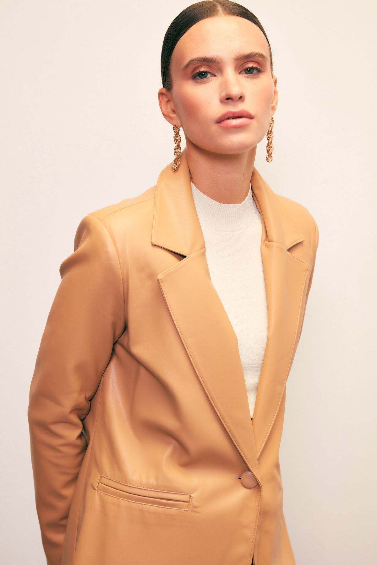 Vatkalı Deri Ceket - BEJ