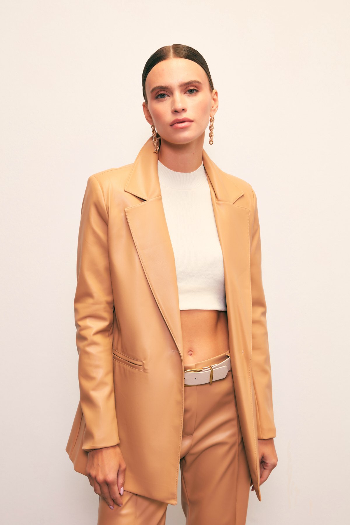 Vatkalı Deri Ceket - BEJ