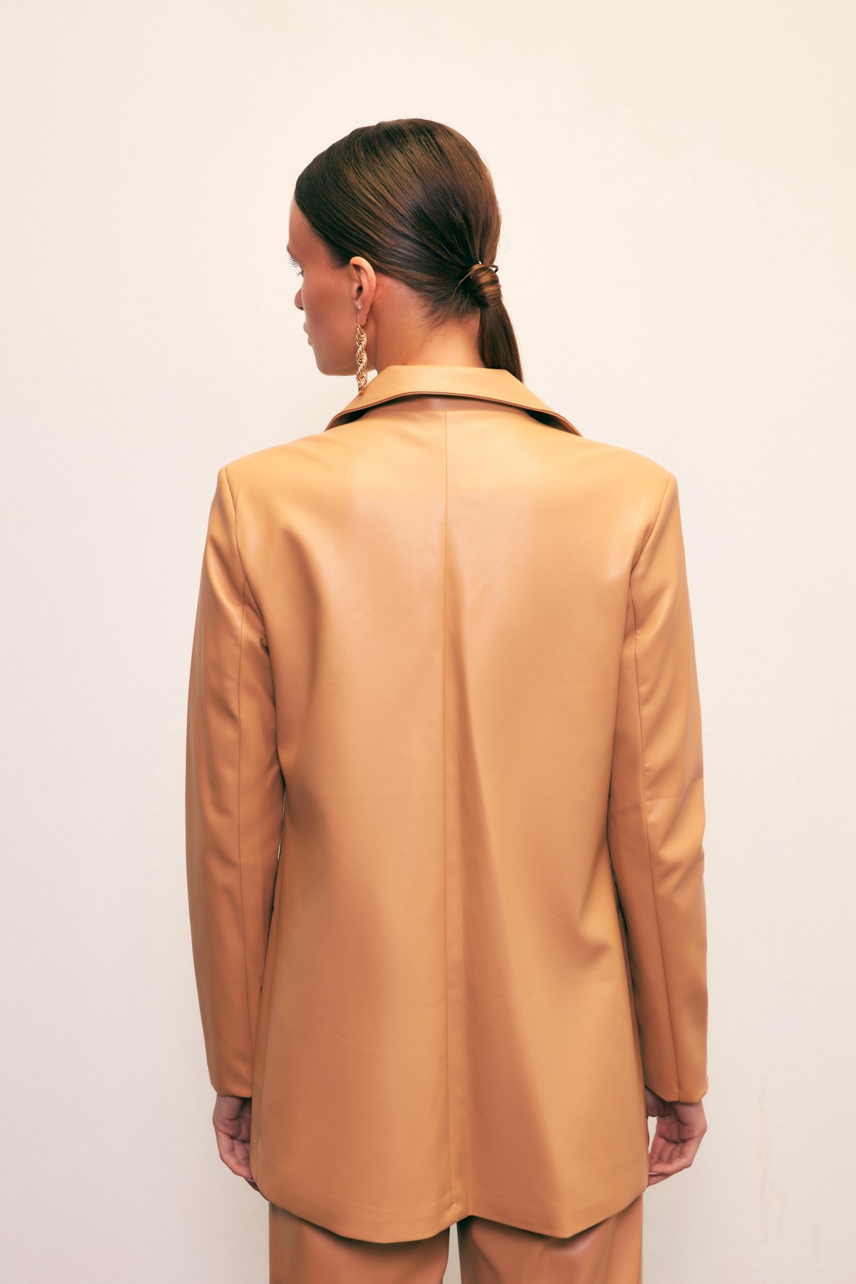 Vatkalı Deri Ceket - BEJ