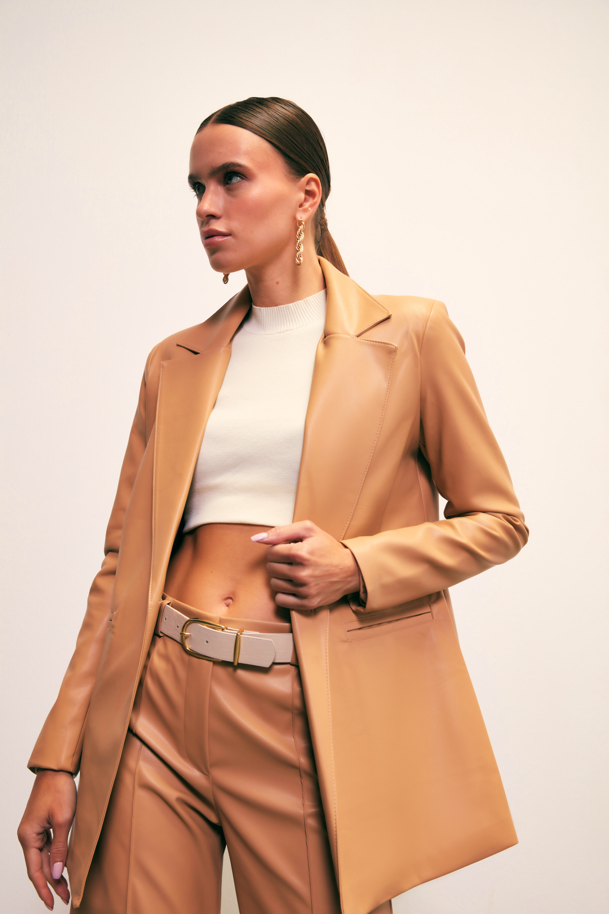 Vatkalı Deri Ceket - BEJ