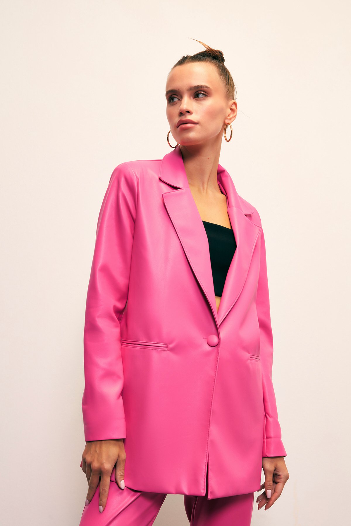 Vatkalı Deri Ceket - FUŞYA