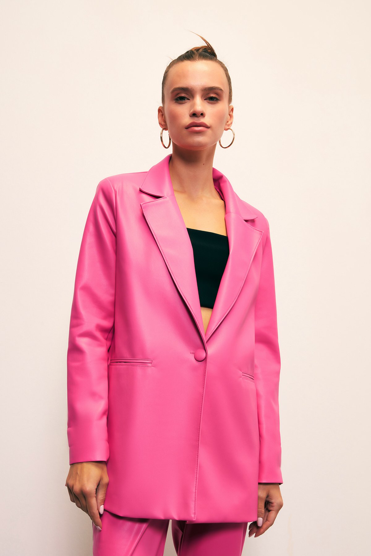 Vatkalı Deri Ceket - FUŞYA
