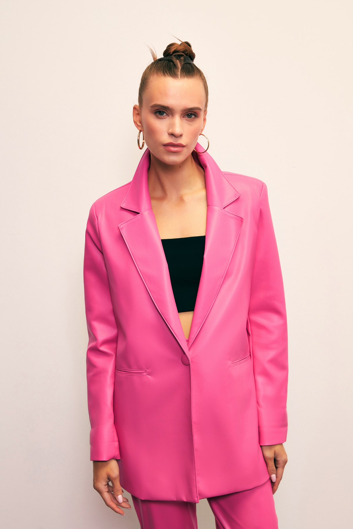 Vatkalı Deri Ceket - FUŞYA