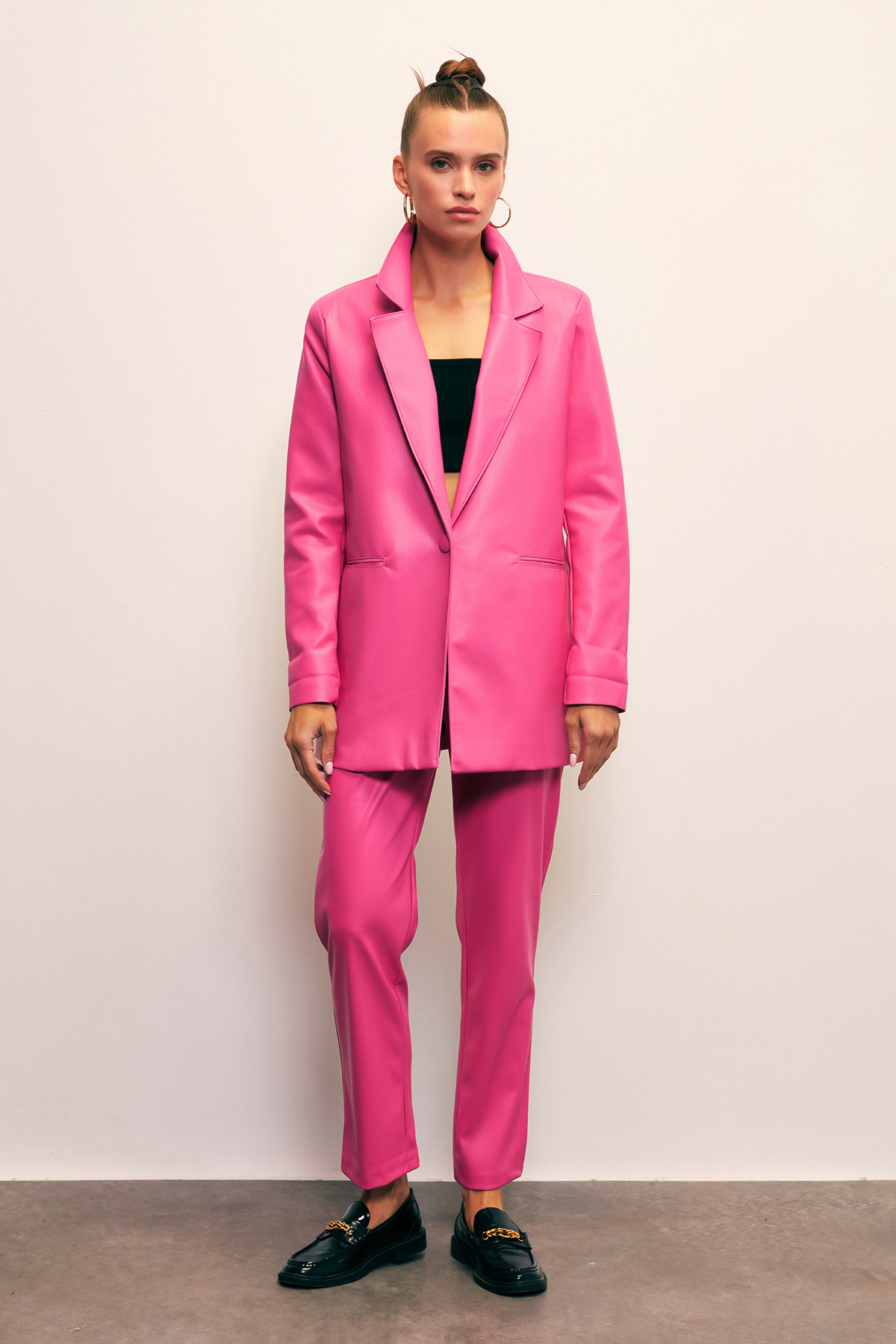 Vatkalı Deri Ceket - FUŞYA