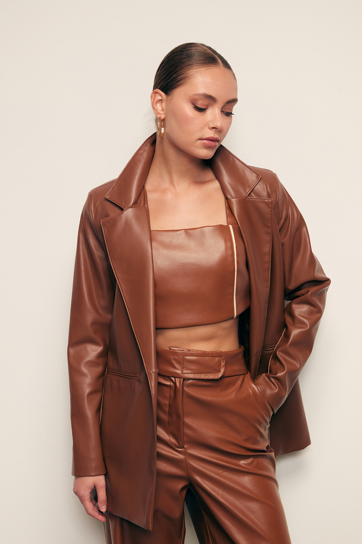 Vatkalı Deri Ceket - KAHVE