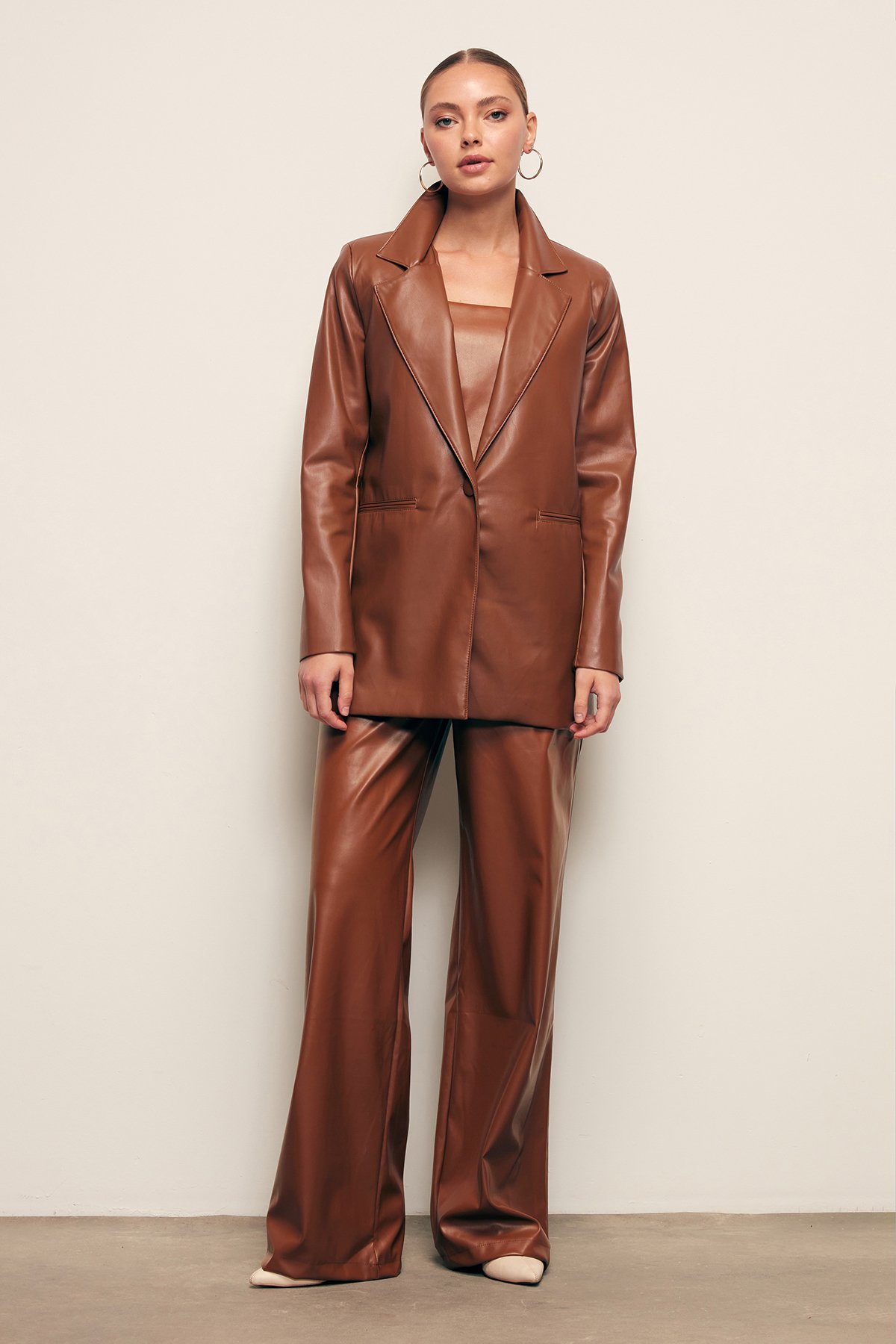 Vatkalı Deri Ceket - KAHVE