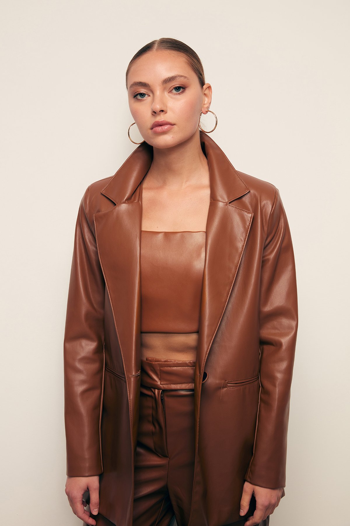 Vatkalı Deri Ceket - KAHVE
