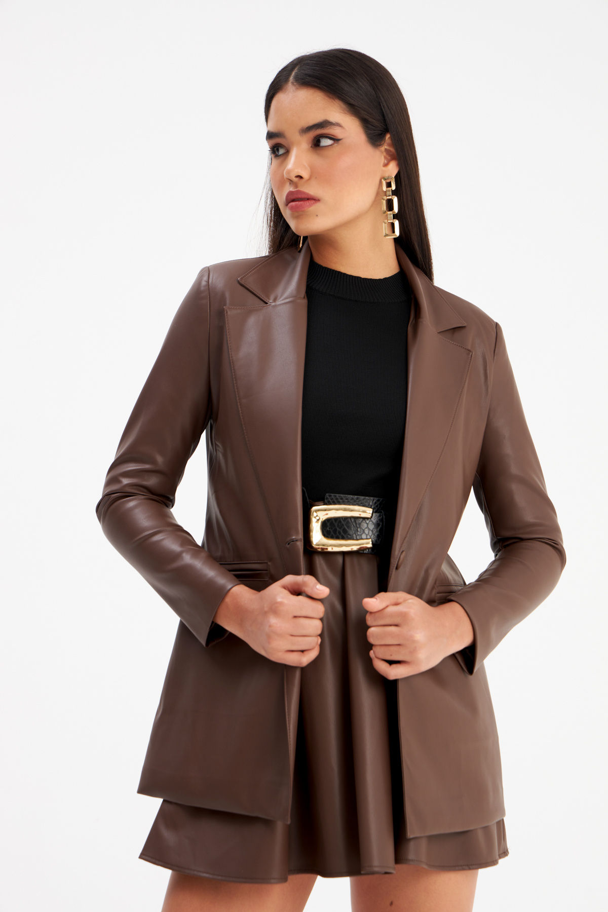 Vatkalı Deri Ceket - KOYU KAHVE