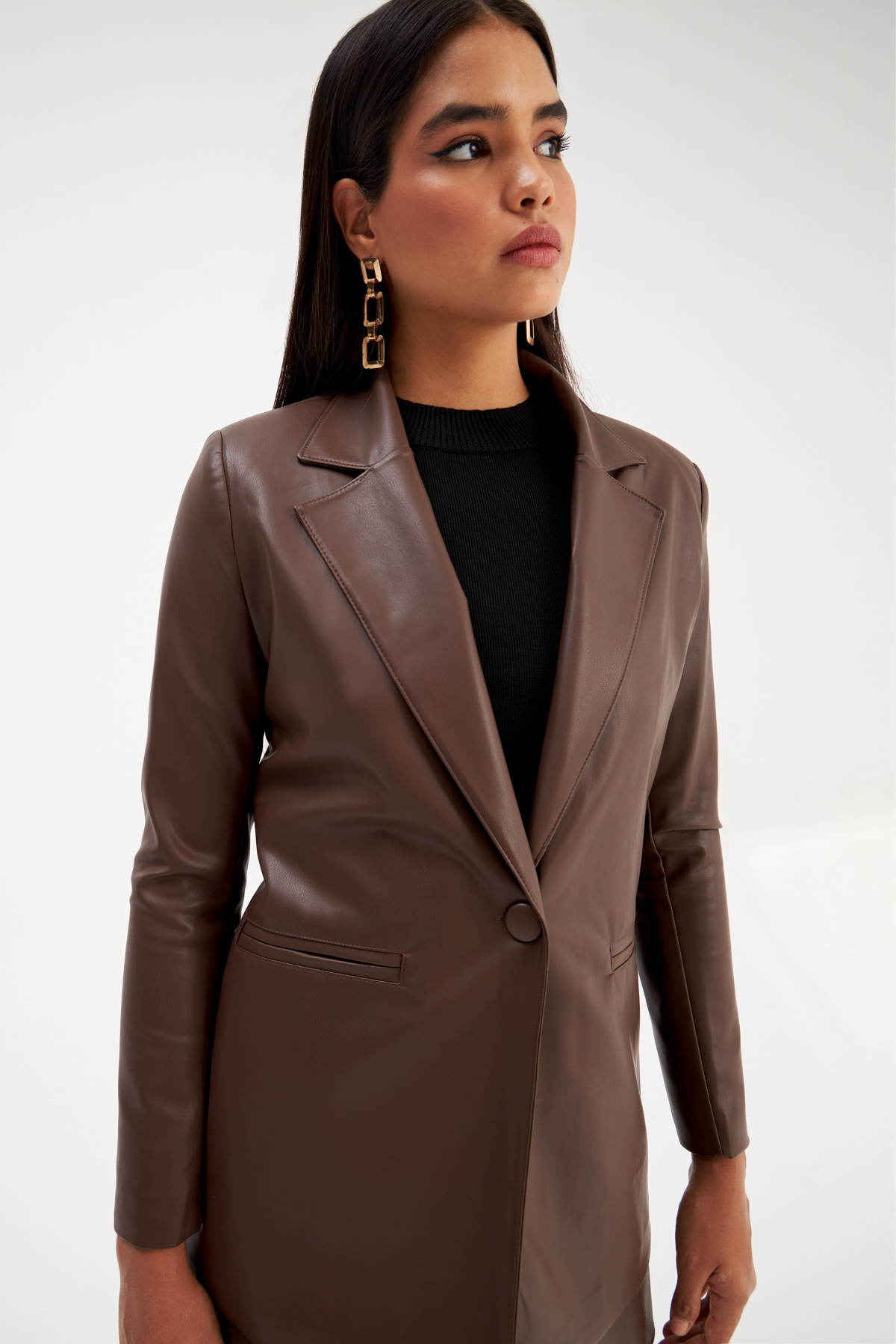 Vatkalı Deri Ceket - KOYU KAHVE