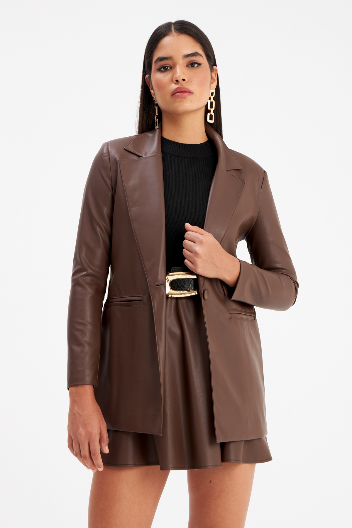 Vatkalı Deri Ceket - KOYU KAHVE