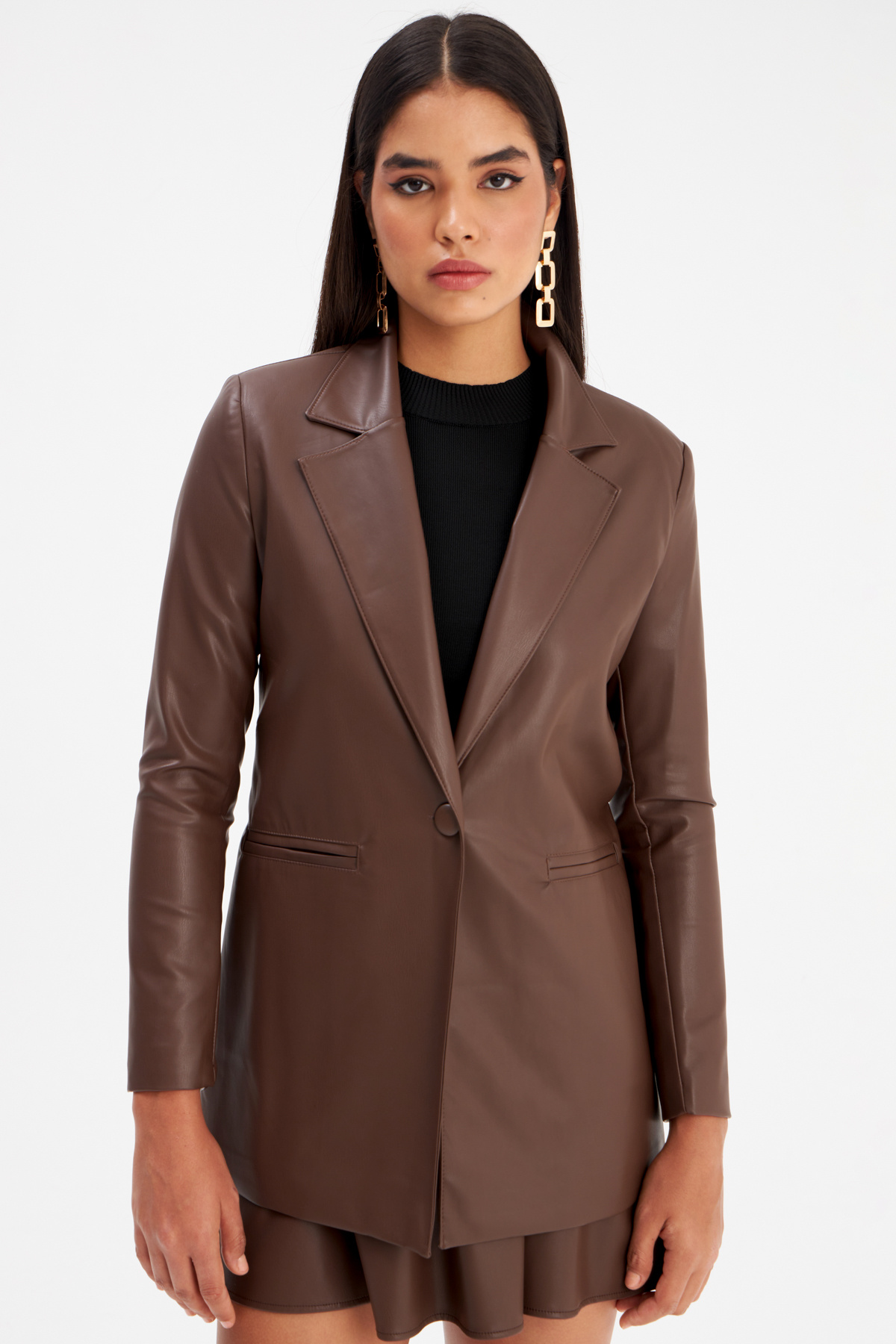 Vatkalı Deri Ceket - KOYU KAHVE