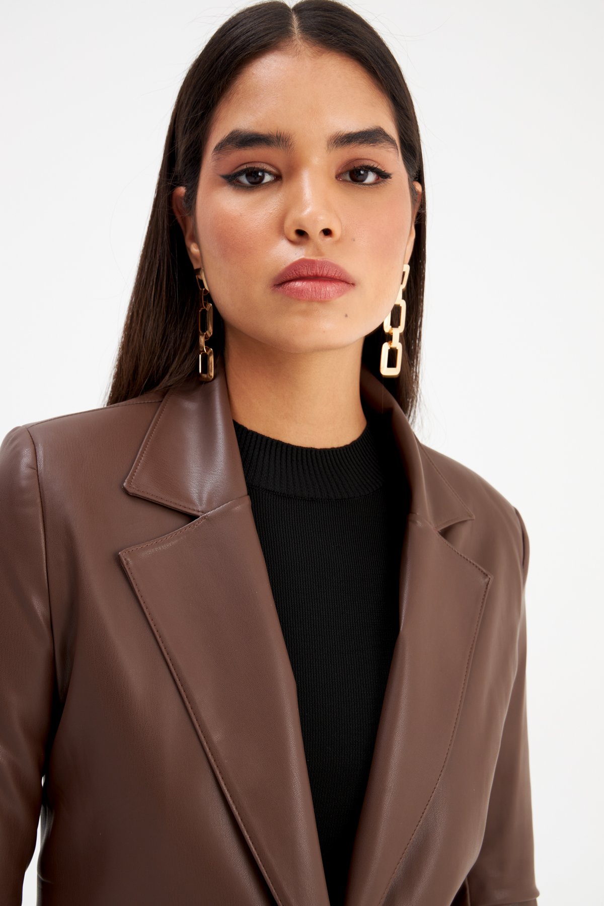 Vatkalı Deri Ceket - KOYU KAHVE